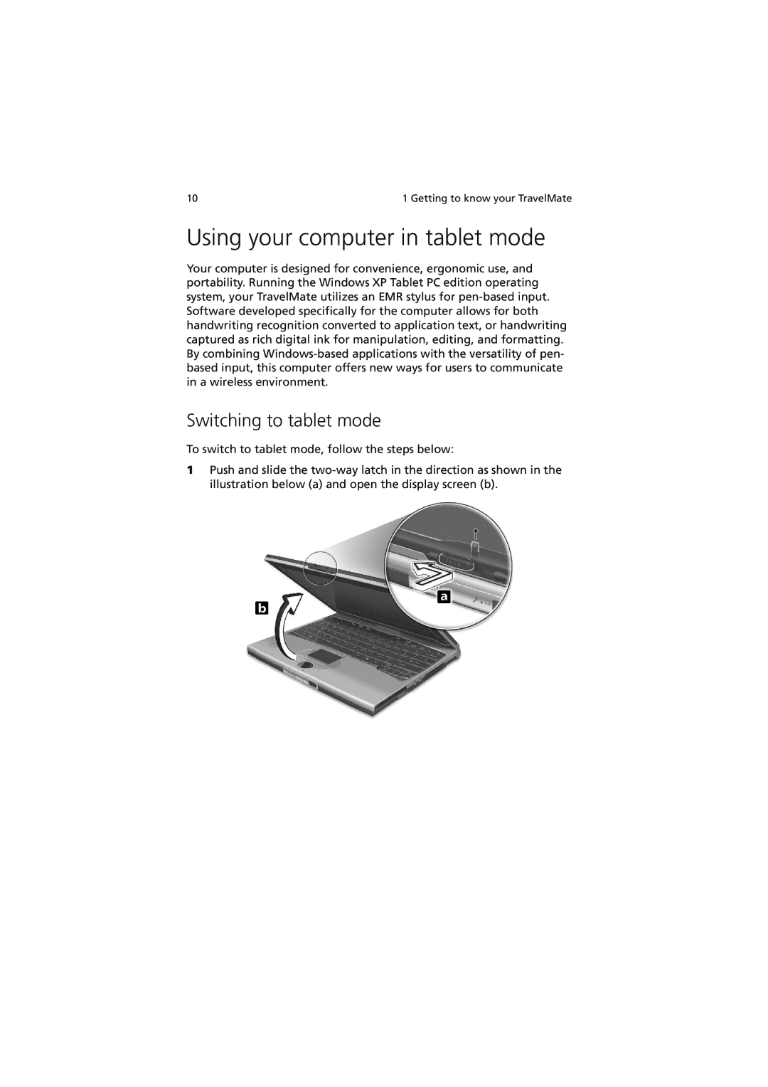 Acer C110 Series manual Using your computer in tablet mode, Switching to tablet mode 