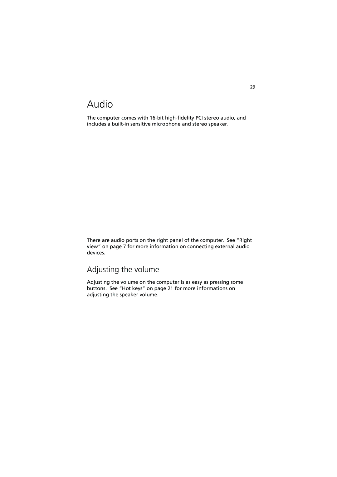 Acer C110 Series manual Audio, Adjusting the volume 