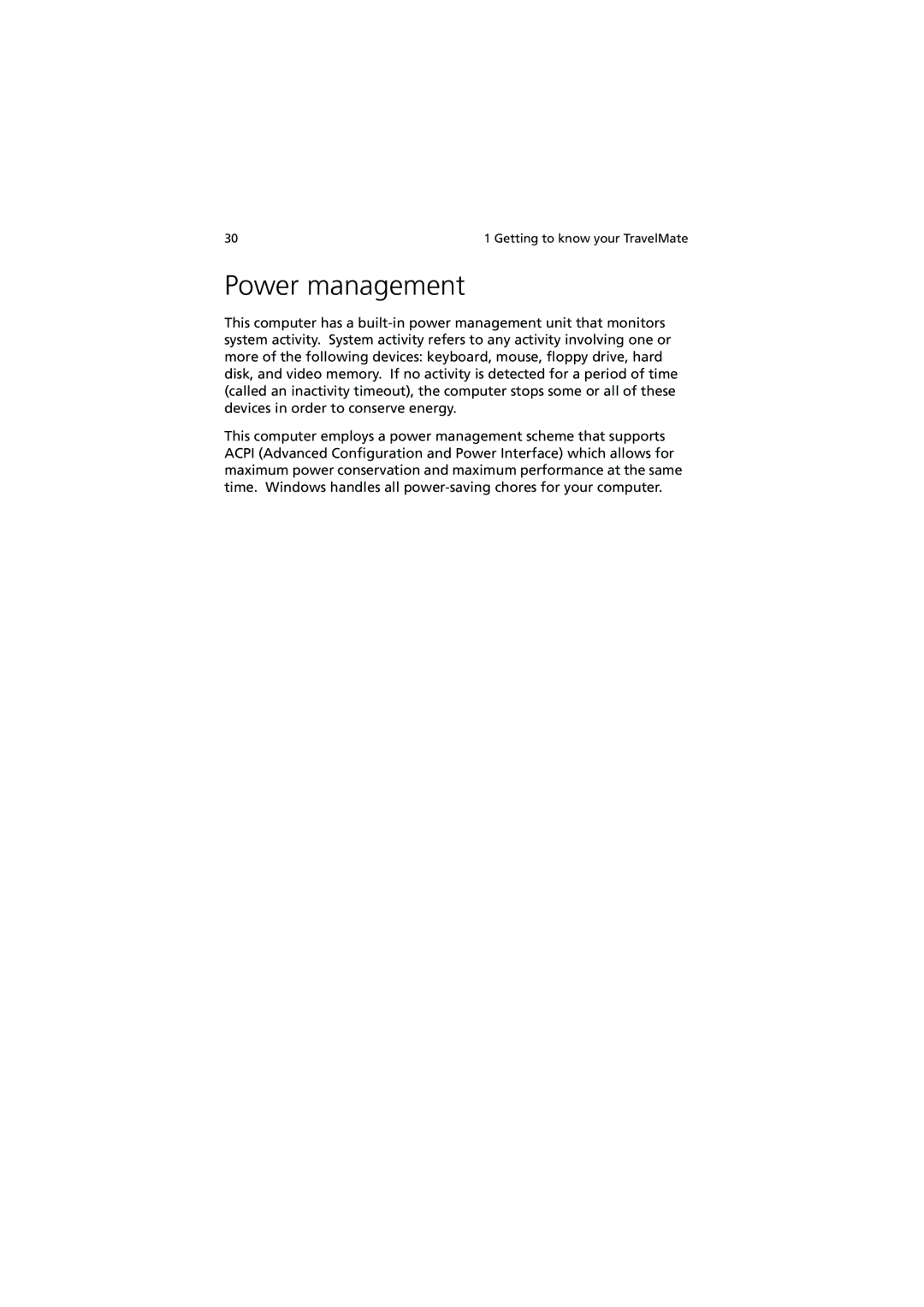 Acer C110 Series manual Power management 