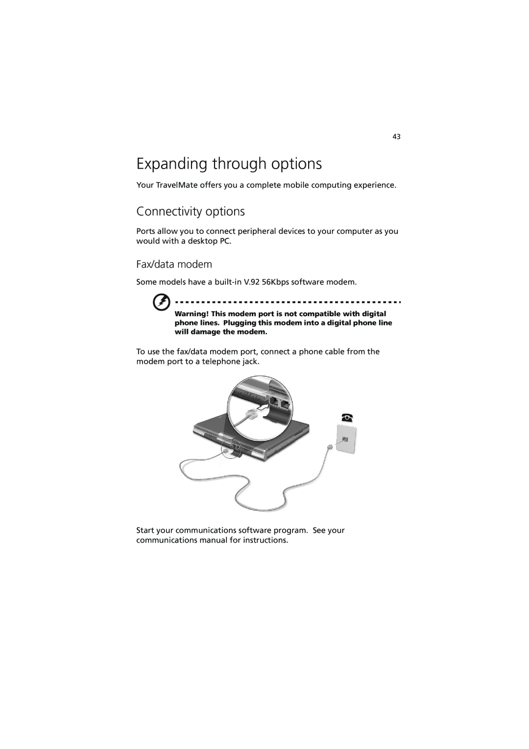 Acer C110 Series manual Expanding through options, Connectivity options, Fax/data modem 