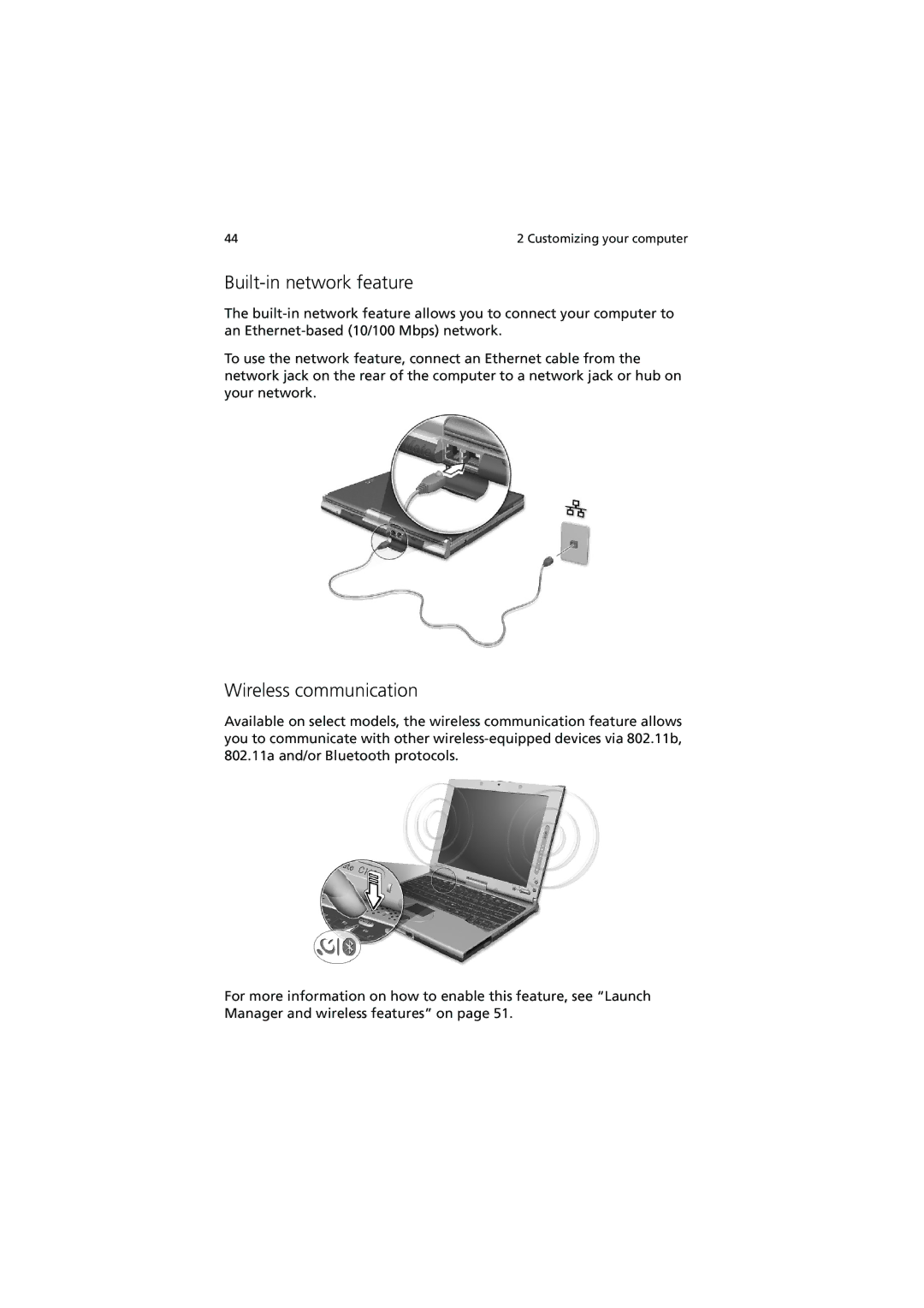 Acer C110 Series manual Built-in network feature, Wireless communication 