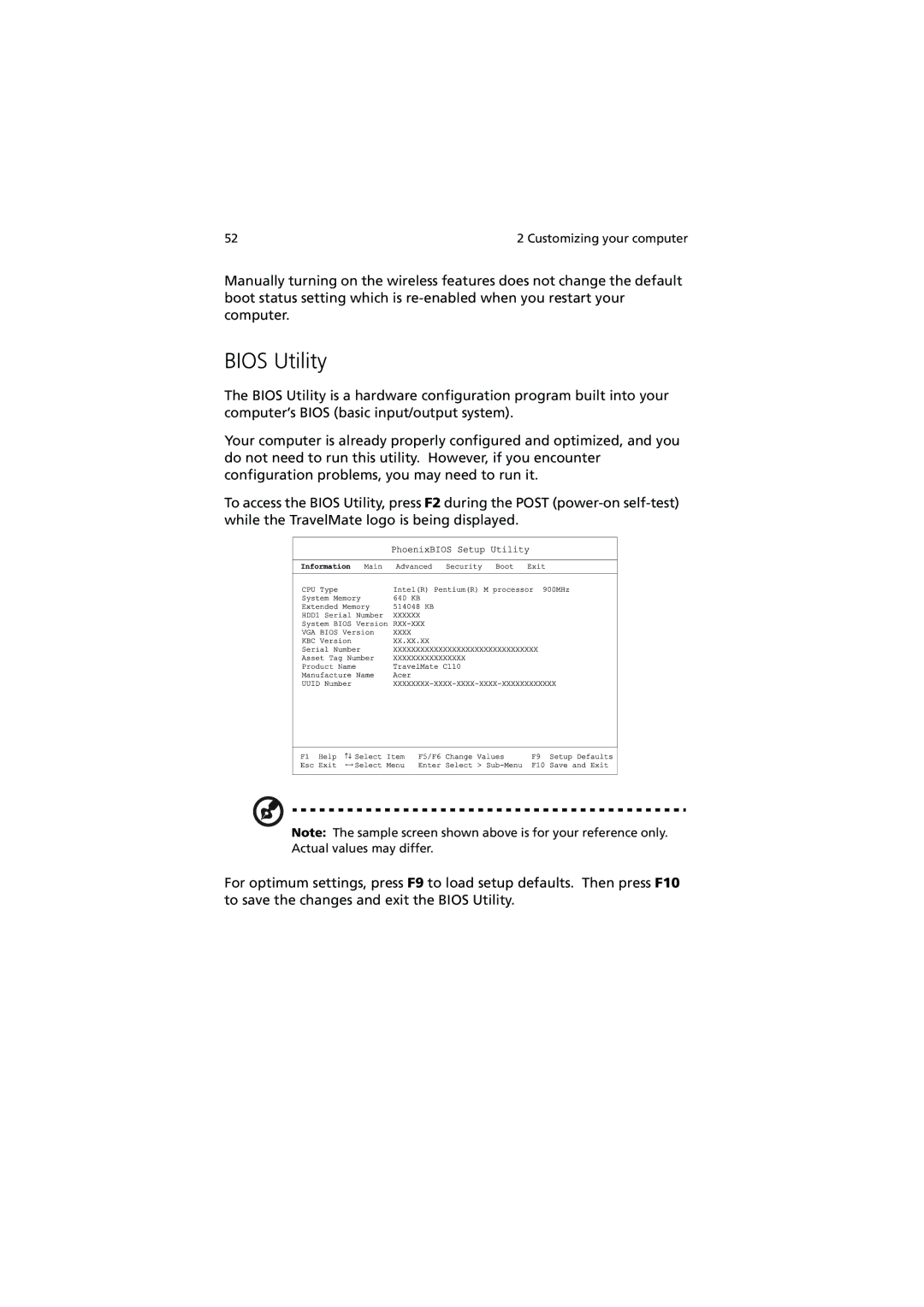 Acer C110 Series manual Bios Utility 