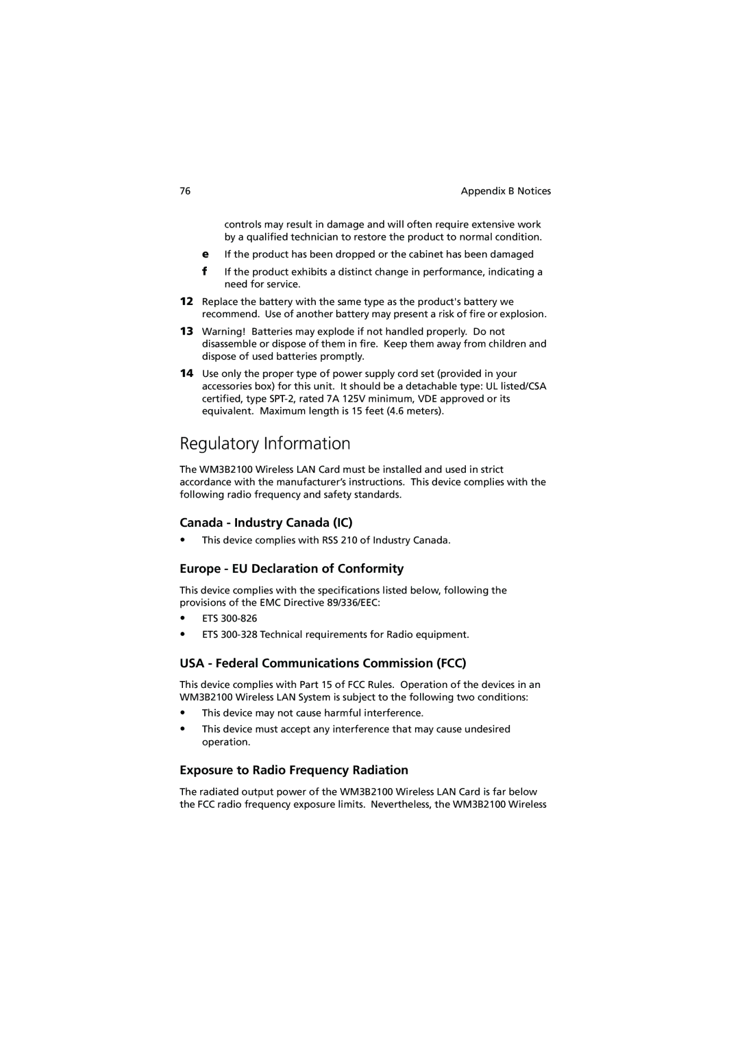 Acer C110 Series manual Regulatory Information, Europe EU Declaration of Conformity 