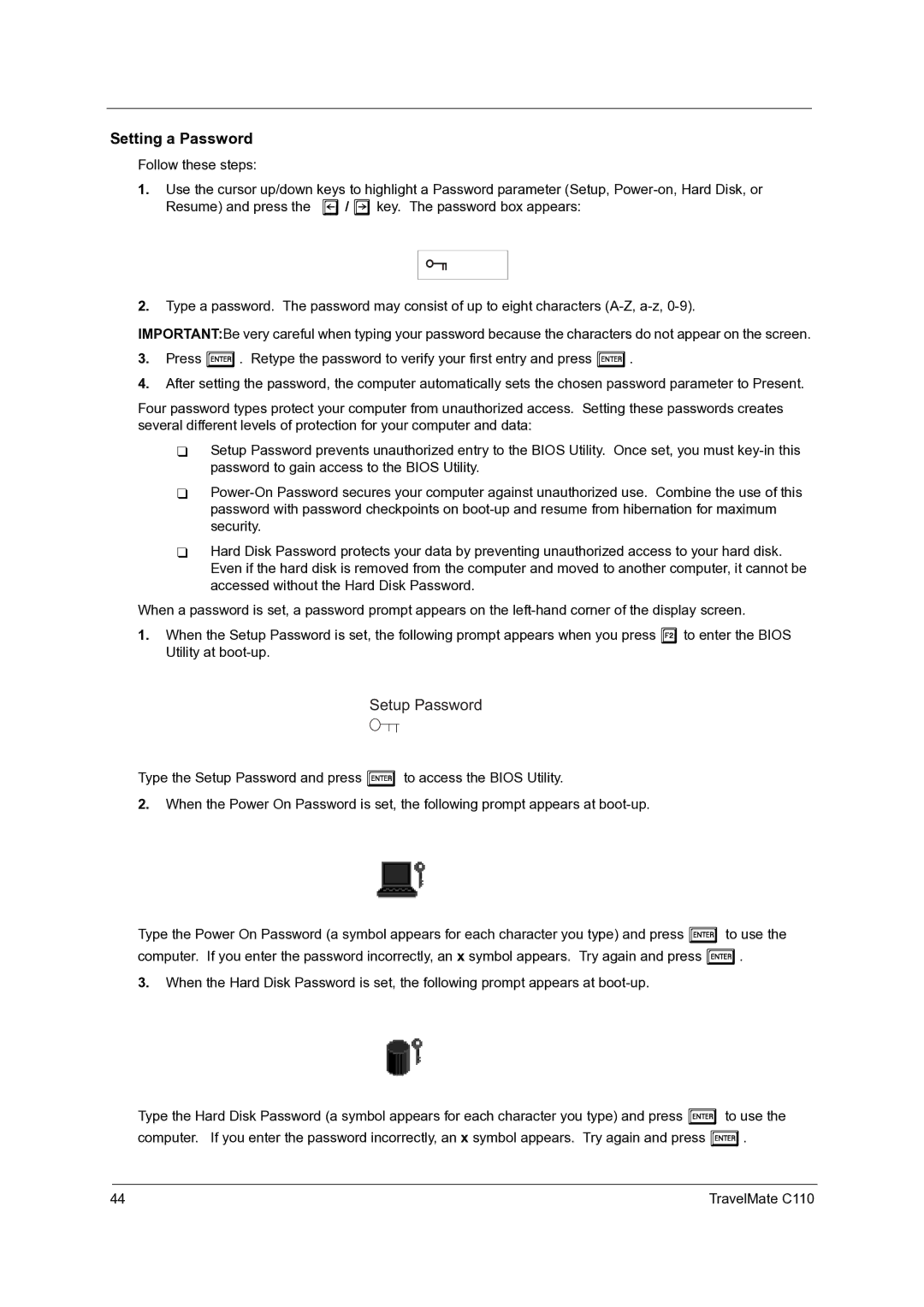 Acer C110 manual Setup Password 