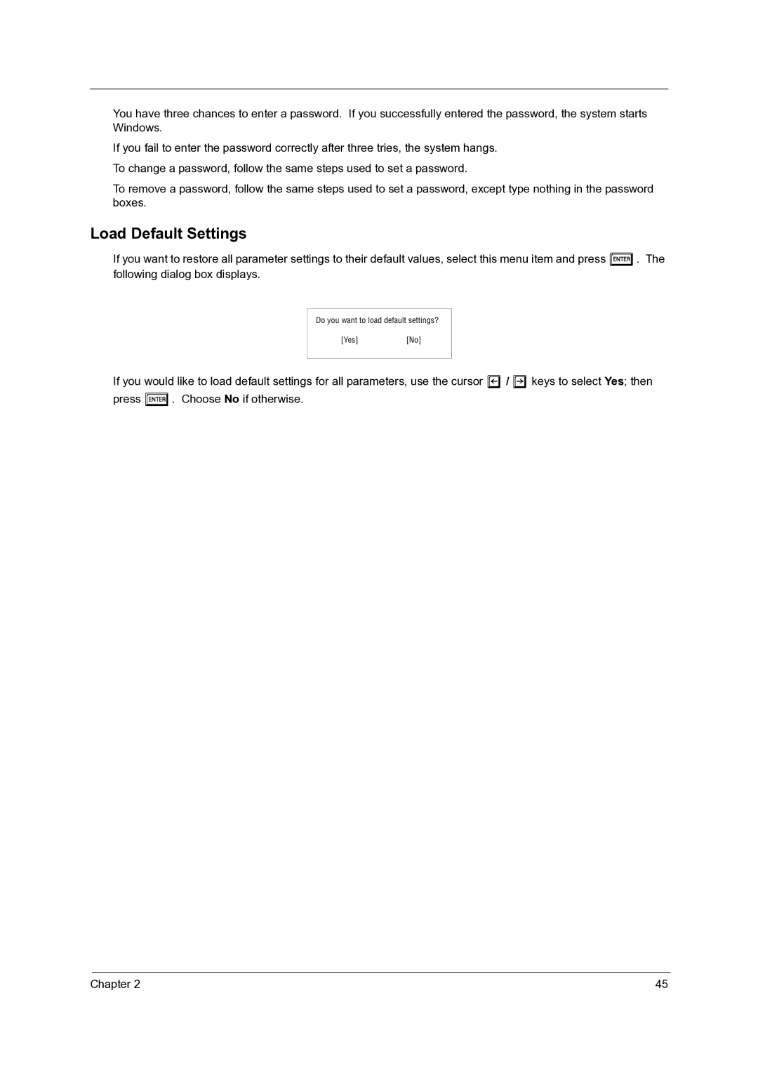 Acer C110 manual Load Default Settings 