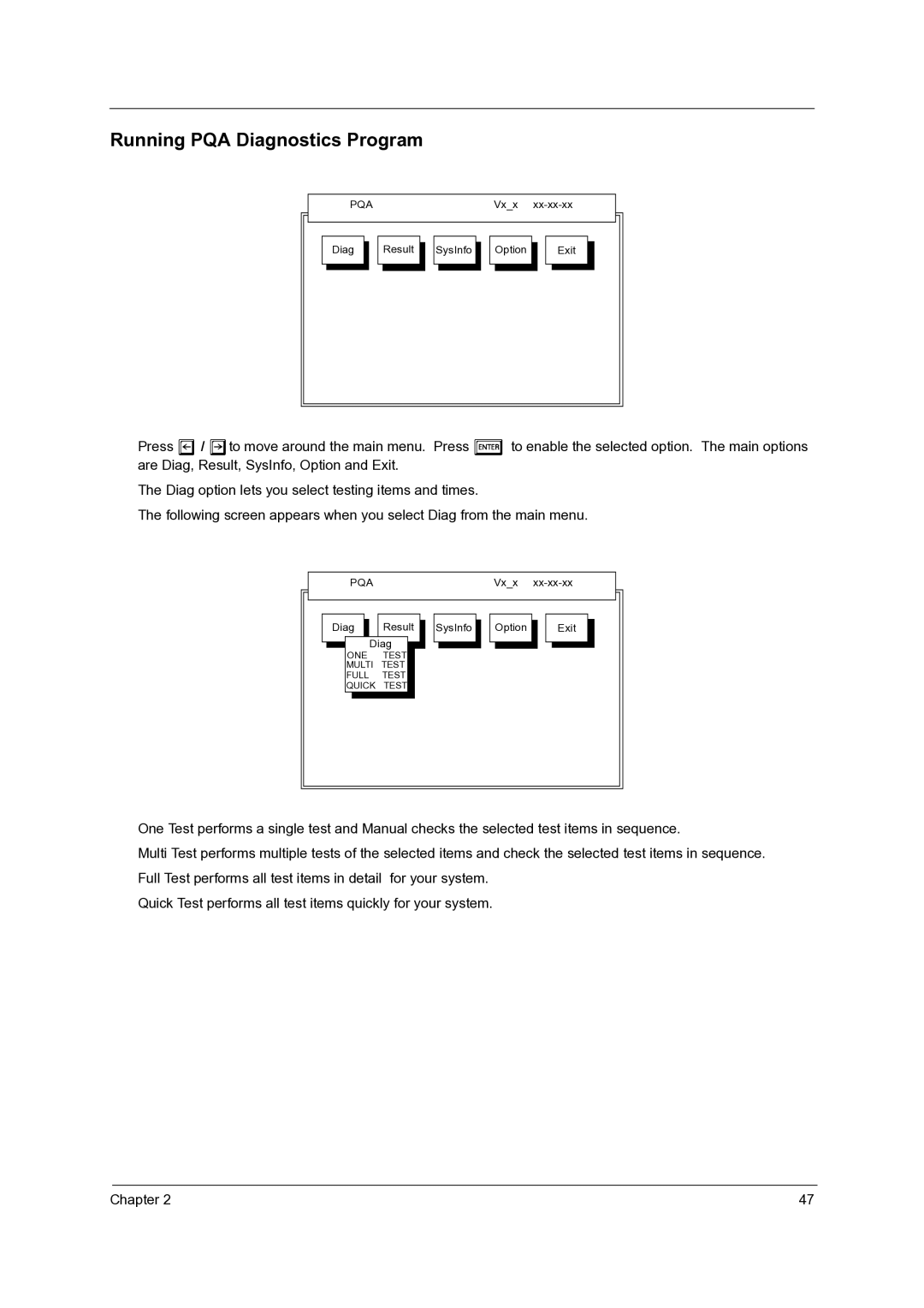 Acer C110 manual Running PQA Diagnostics Program 