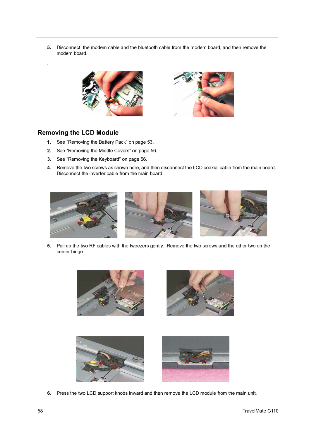 Acer C110 manual Removing the LCD Module 