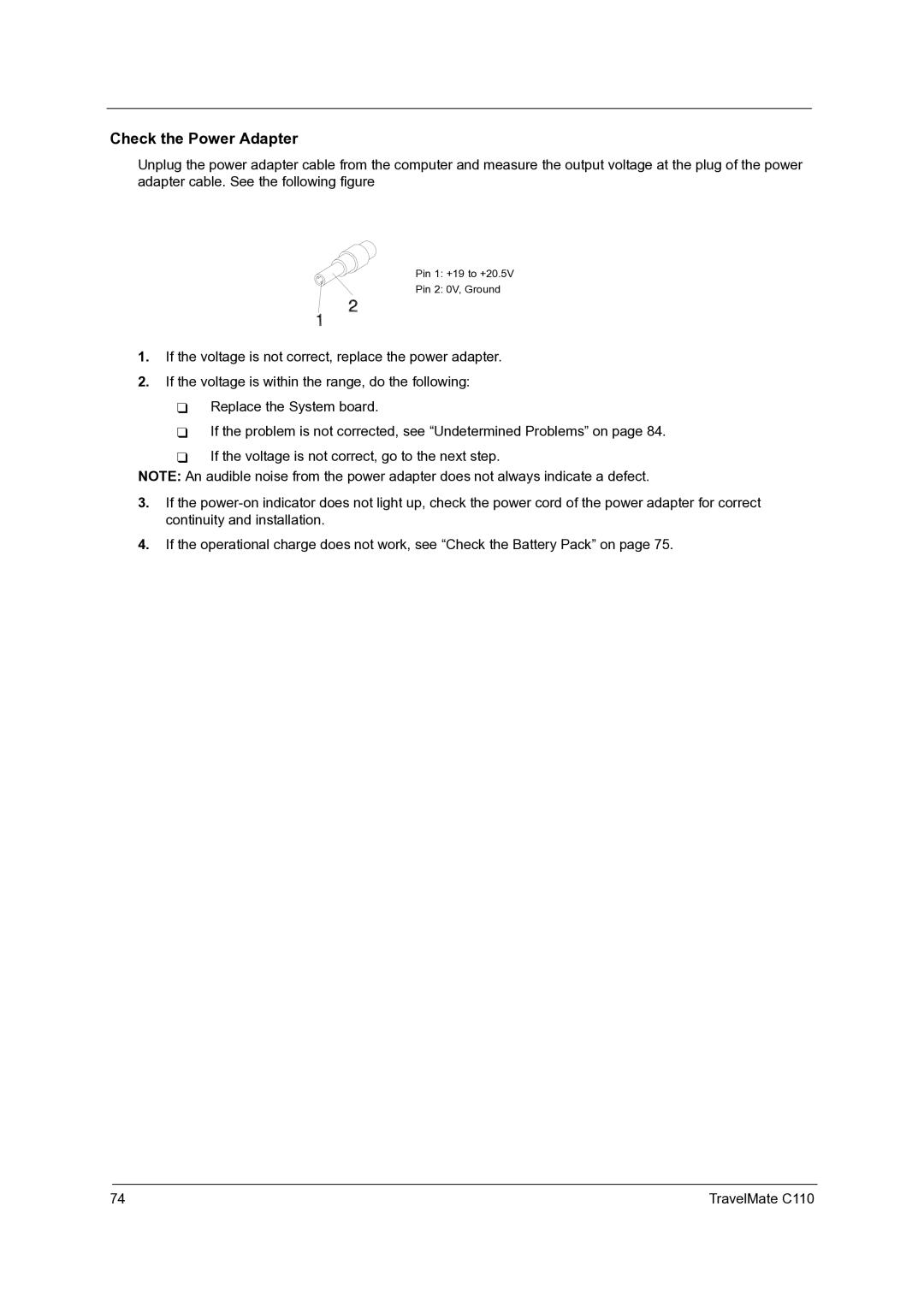 Acer C110 manual Check the Power Adapter 