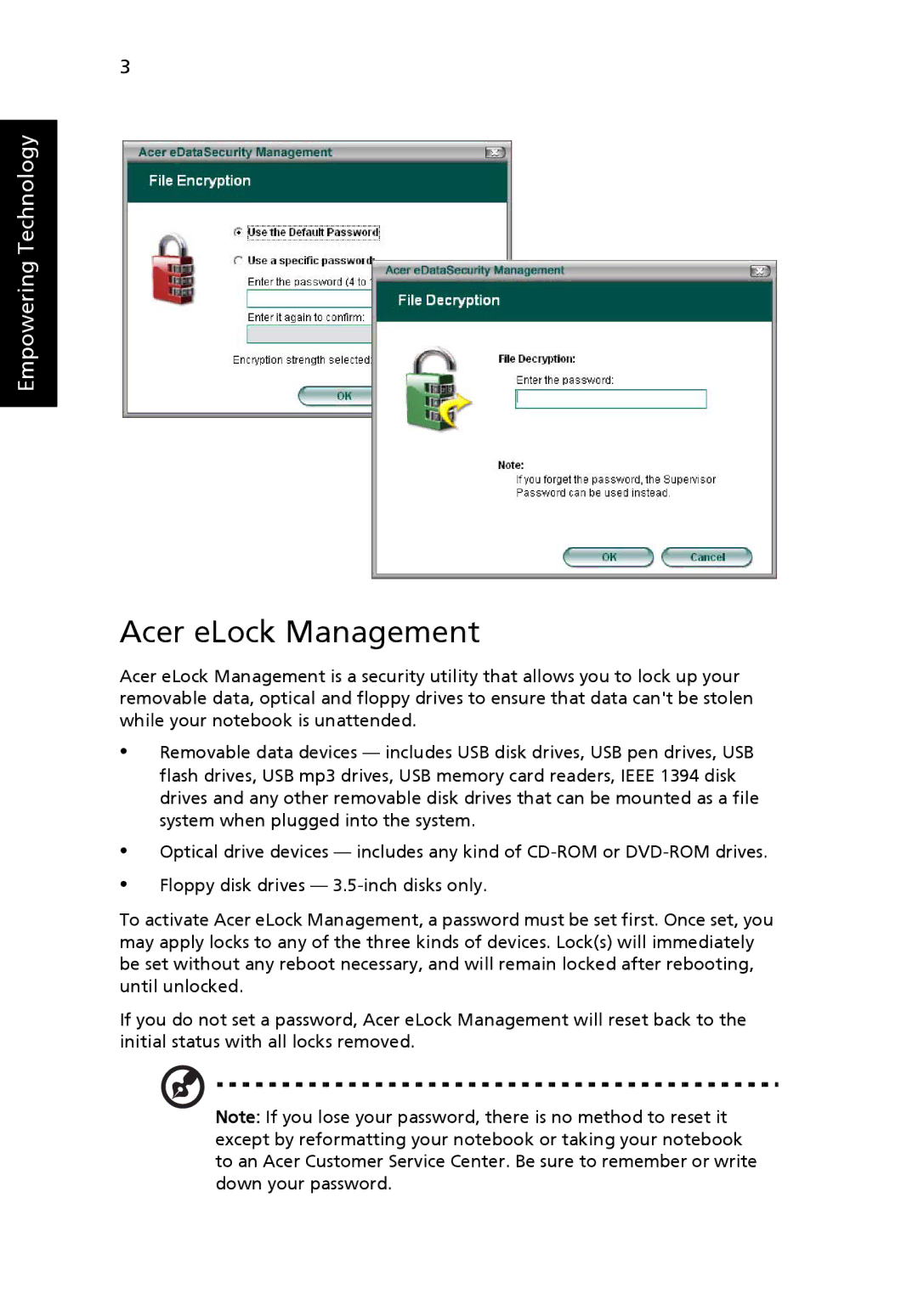 Acer C200 Series manual Acer eLock Management 