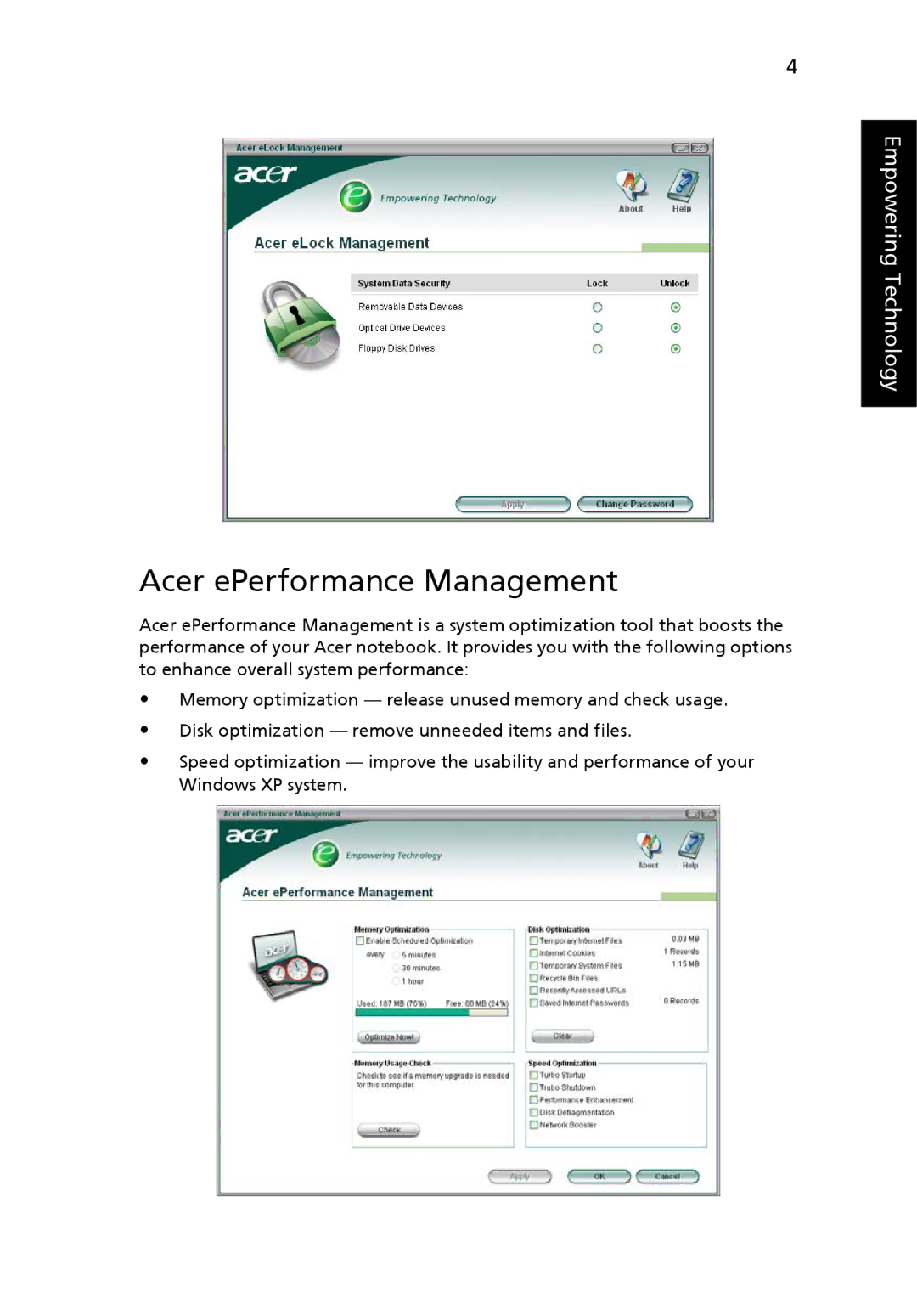 Acer C200 Series manual Acer ePerformance Management 