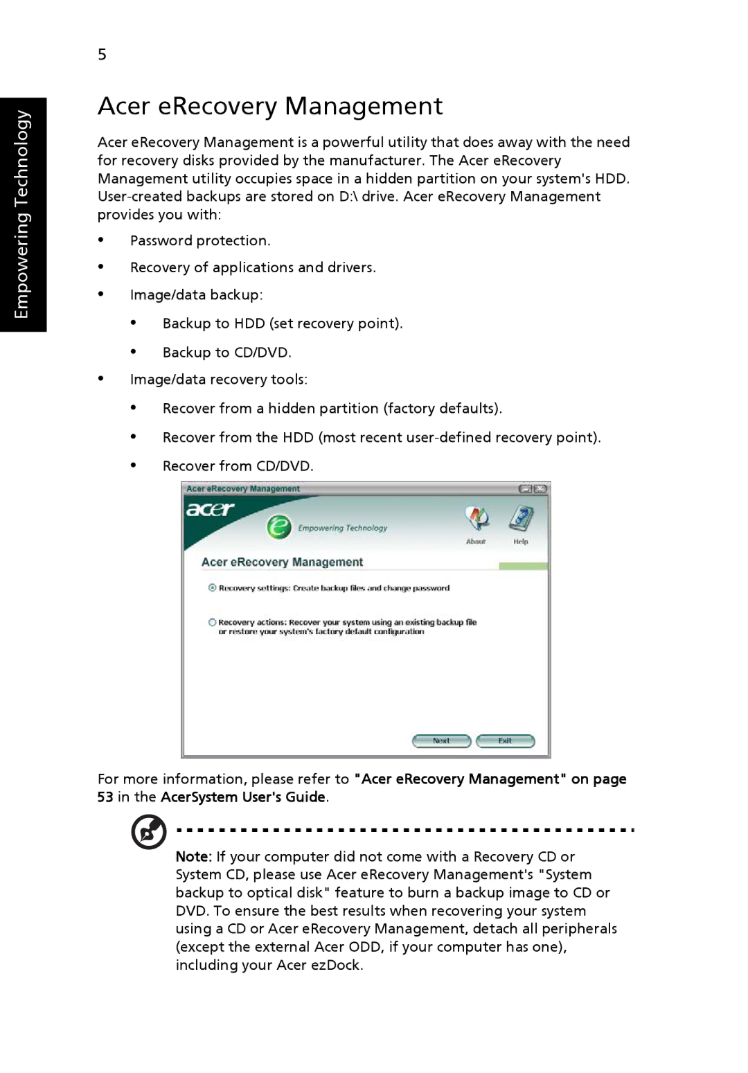 Acer C200 Series manual Acer eRecovery Management 