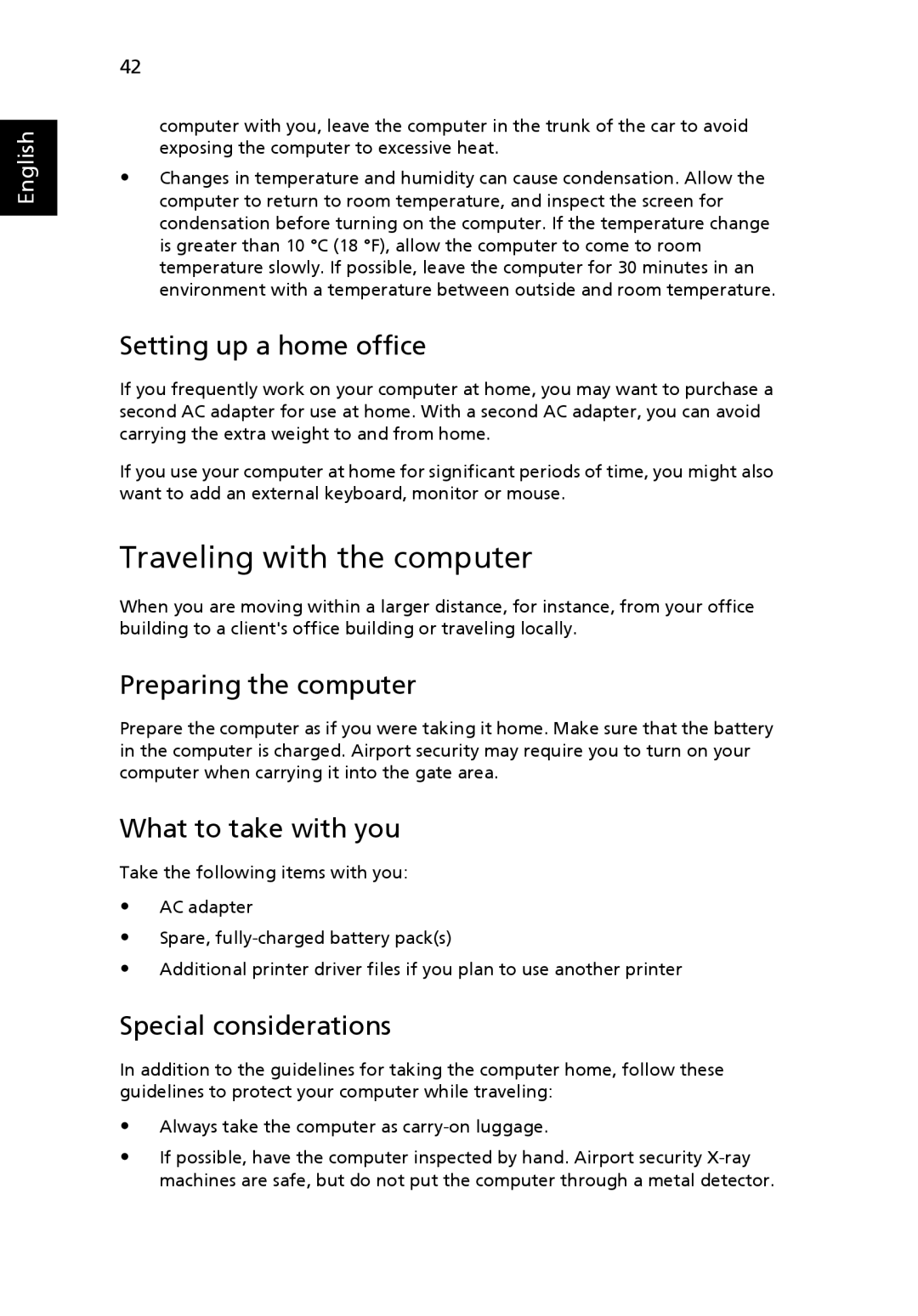 Acer C200 Series manual Traveling with the computer, Setting up a home office 