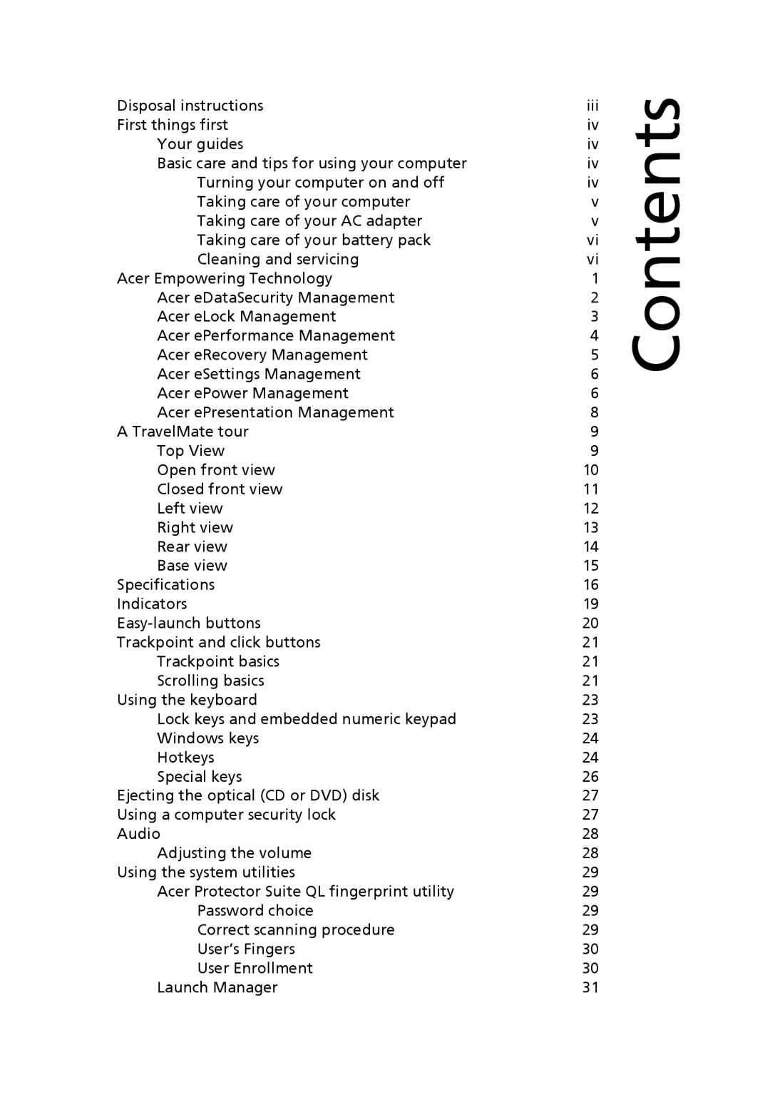 Acer C200 Series manual Contents 