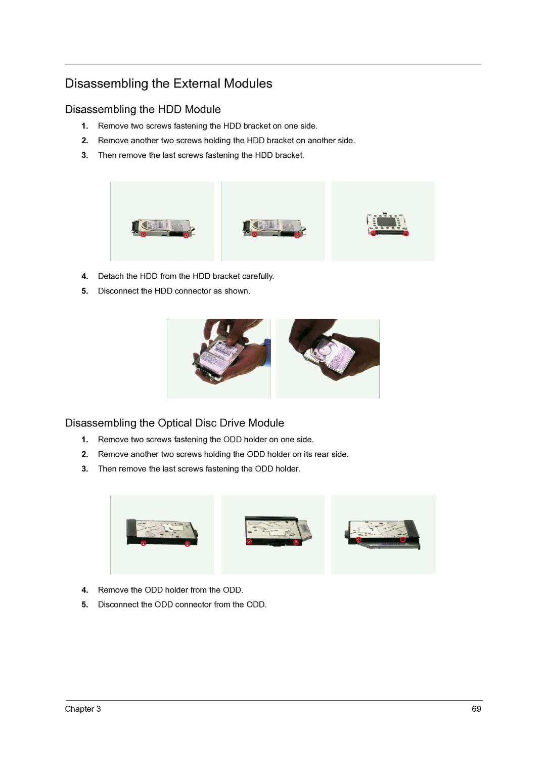 Acer C210 manual Disassembling the External Modules 