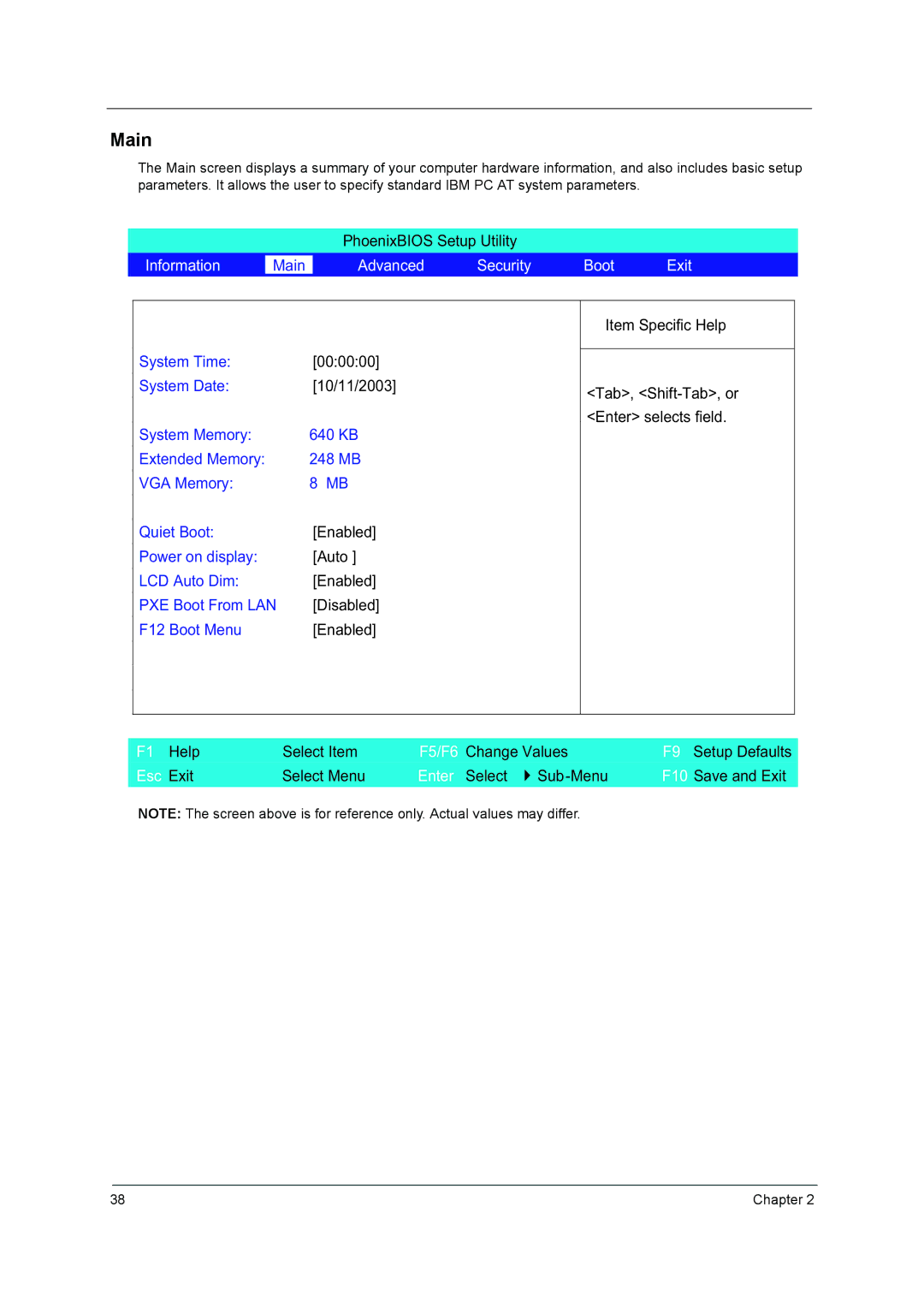 Acer C300 Series manual Main, Advanced Security Boot Exit 