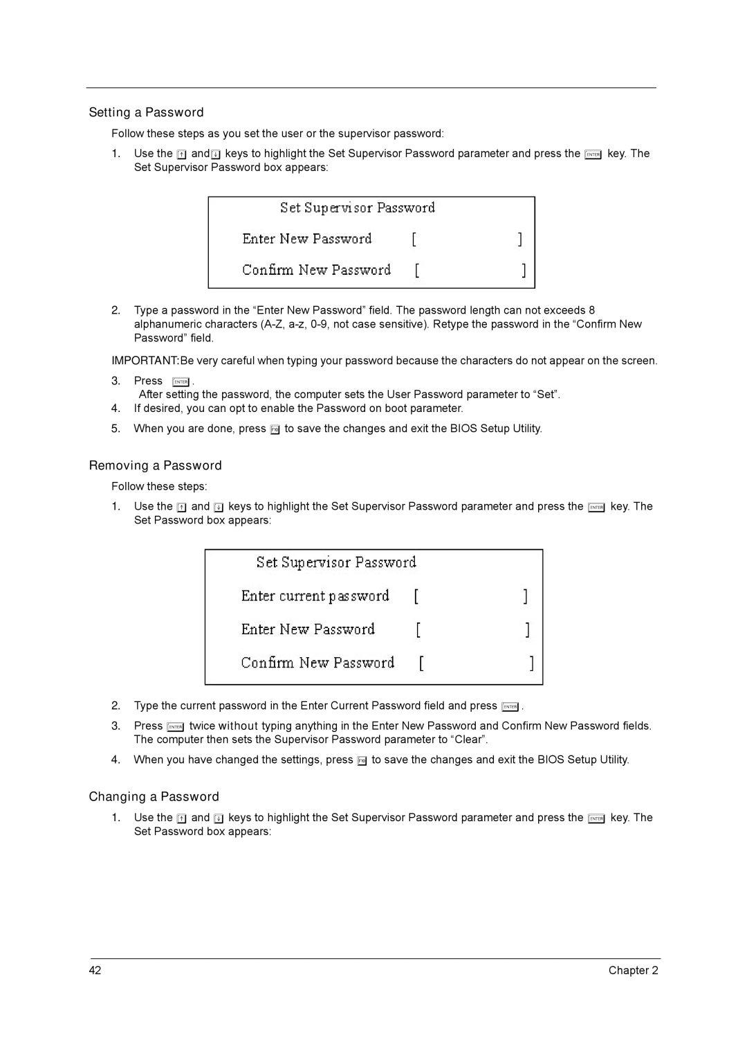 Acer C300 Series manual Setting a Password 