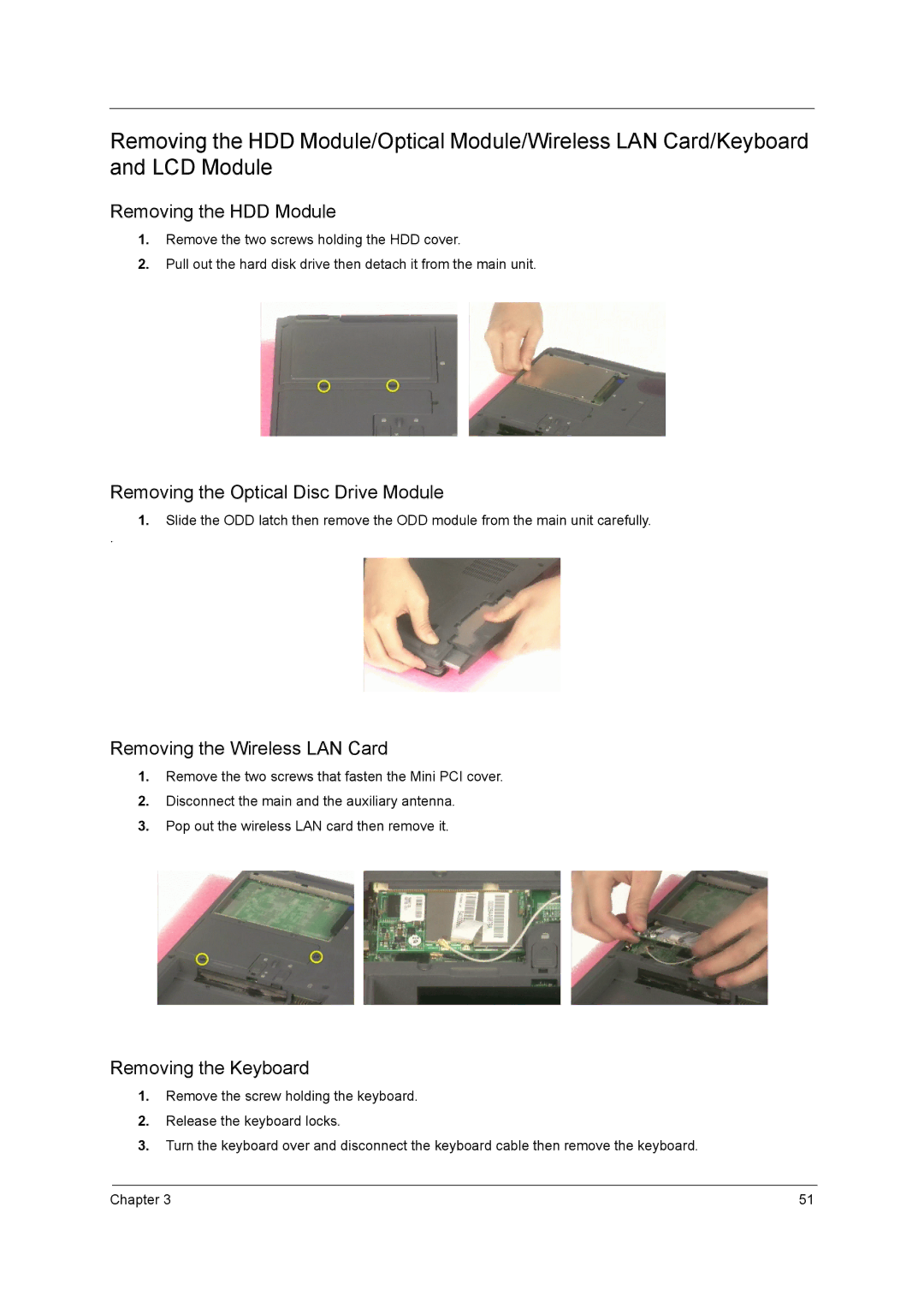 Acer C300 Series manual Removing the Optical Disc Drive Module 