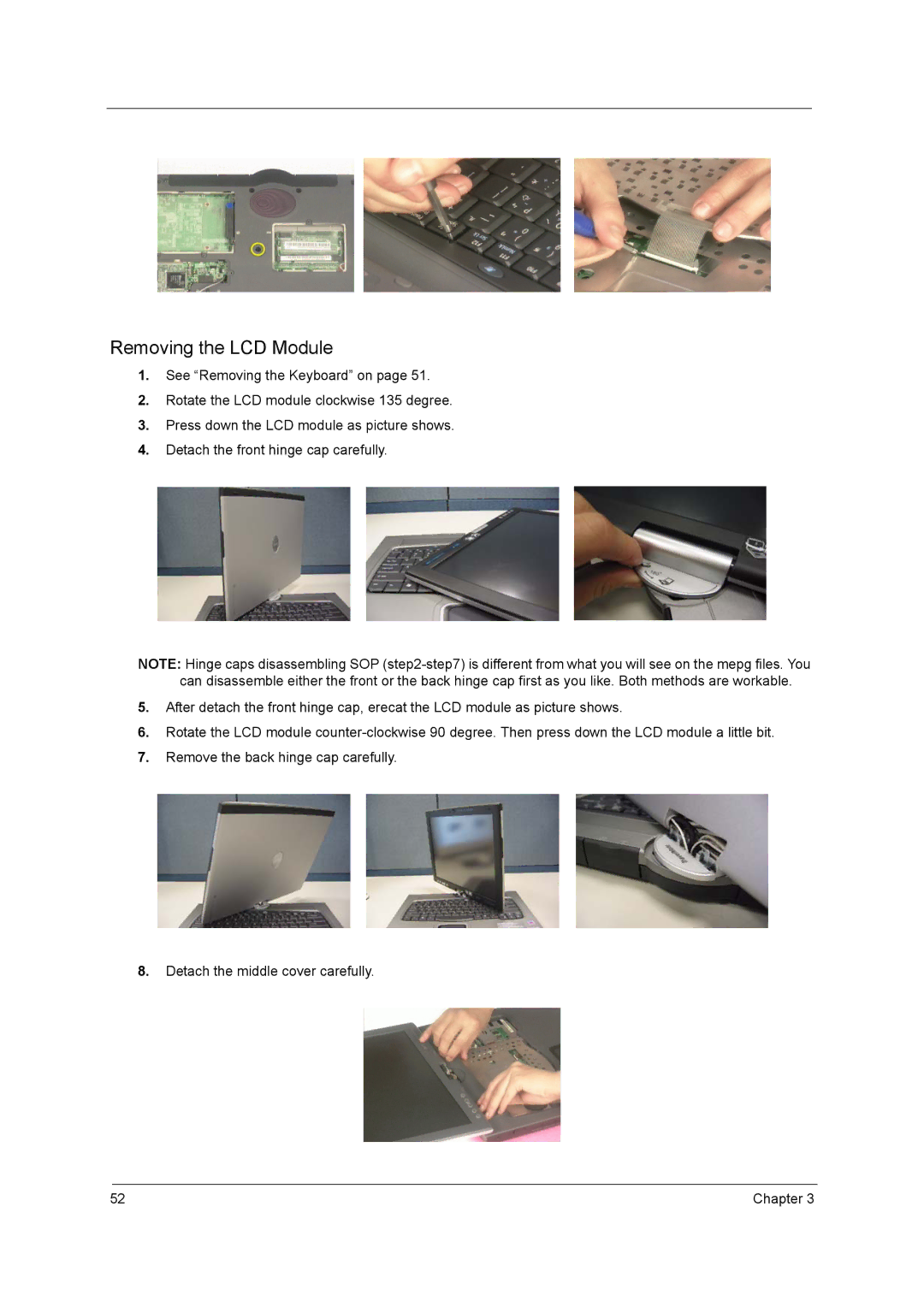 Acer C300 Series manual Removing the LCD Module 