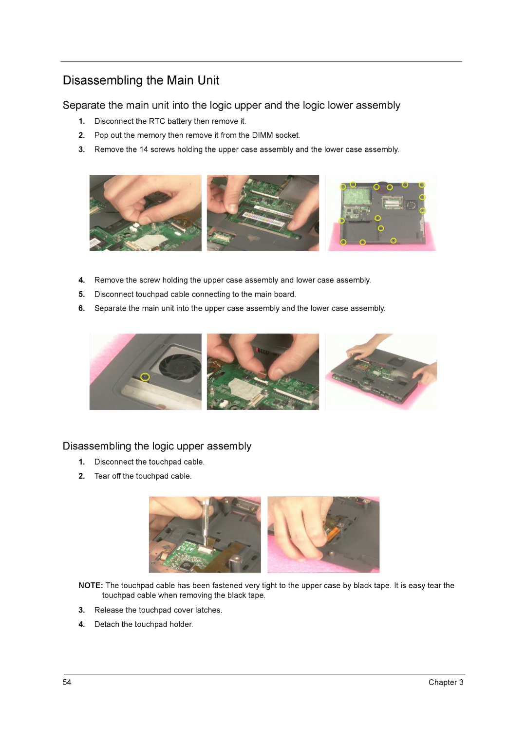 Acer C300 Series manual Disassembling the Main Unit, Disassembling the logic upper assembly 