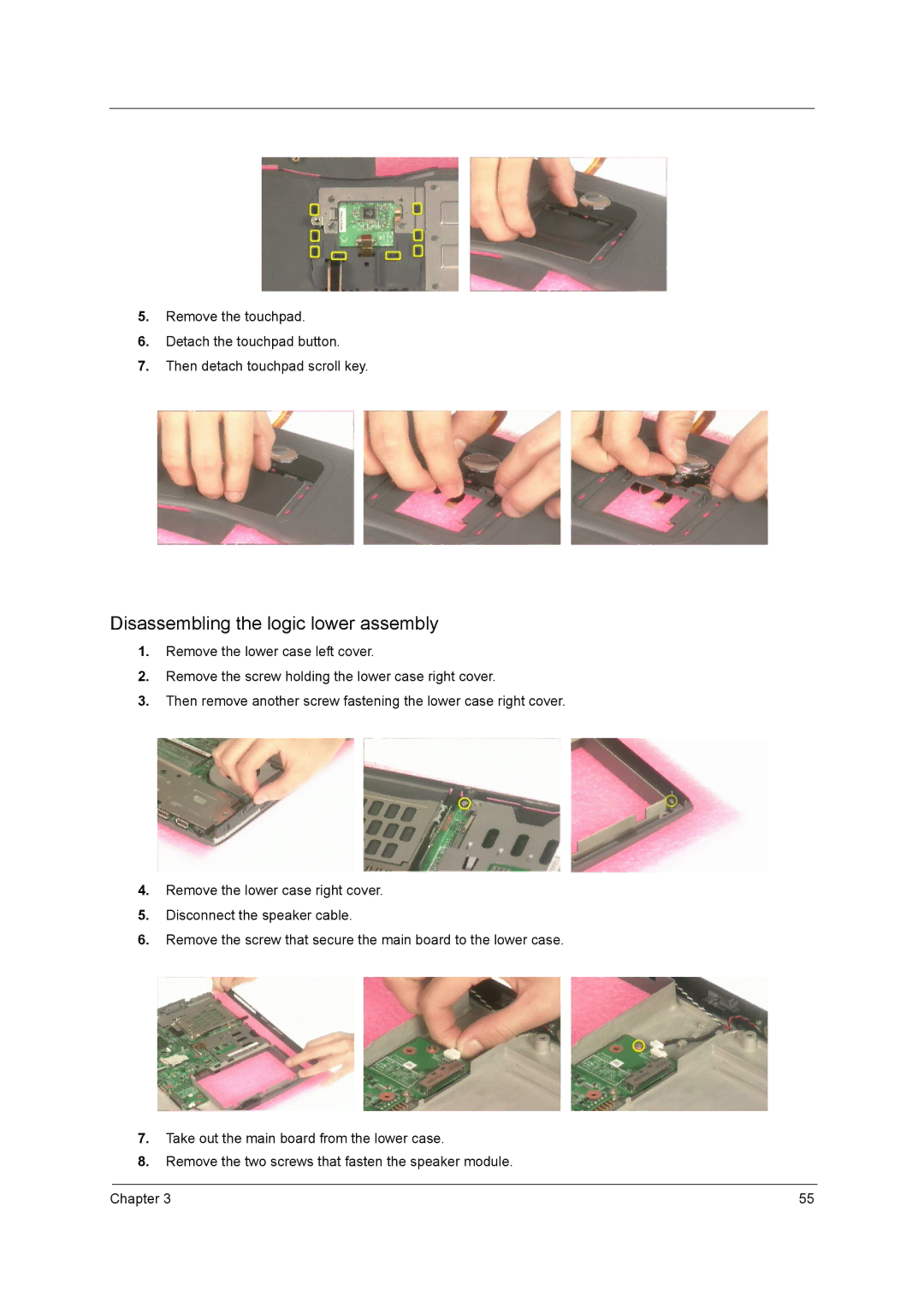 Acer C300 Series manual Disassembling the logic lower assembly 