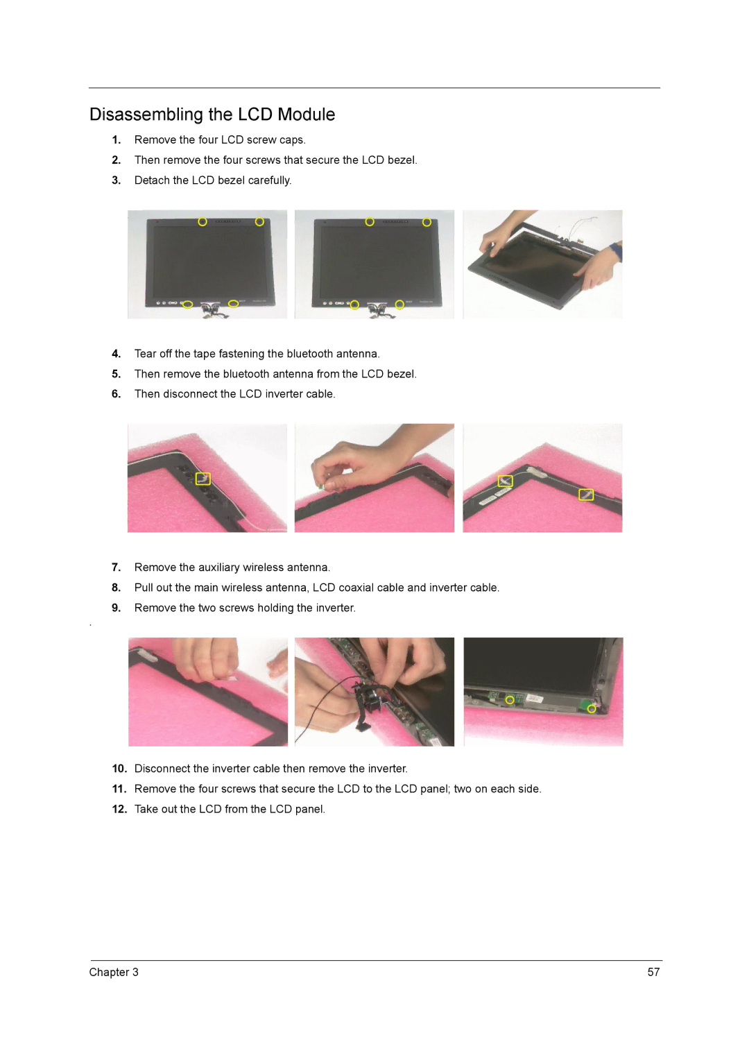 Acer C300 Series manual Disassembling the LCD Module 