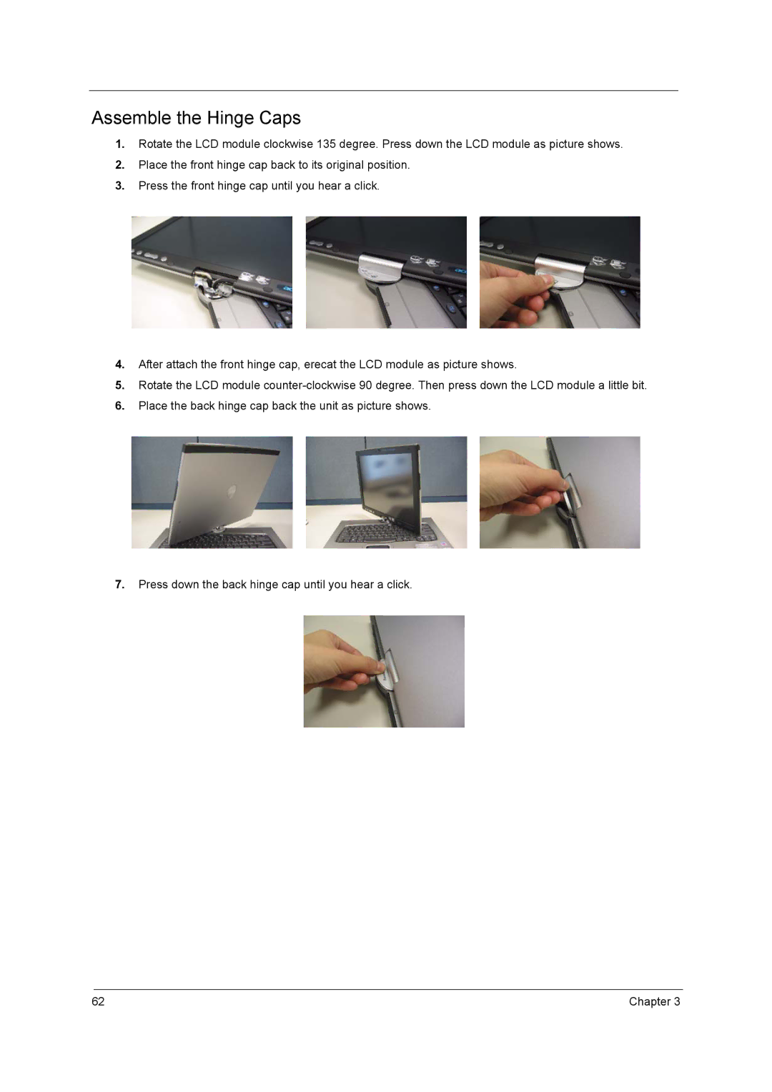 Acer C300 Series manual Assemble the Hinge Caps 