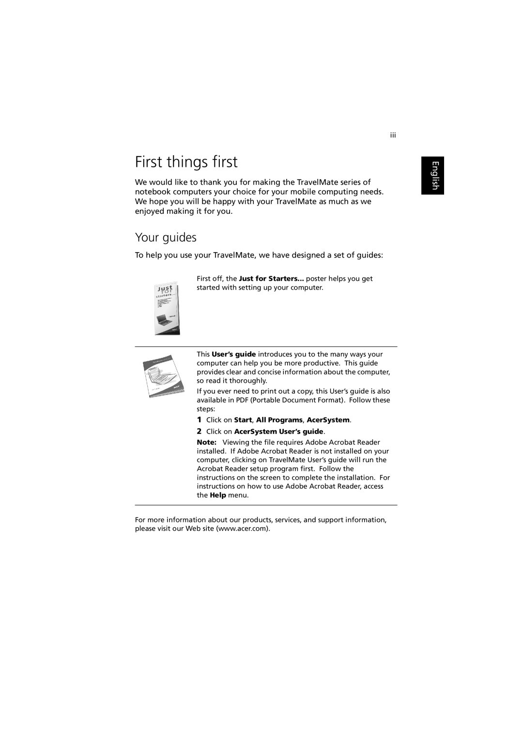 Acer C300 manual First things first, Your guides 