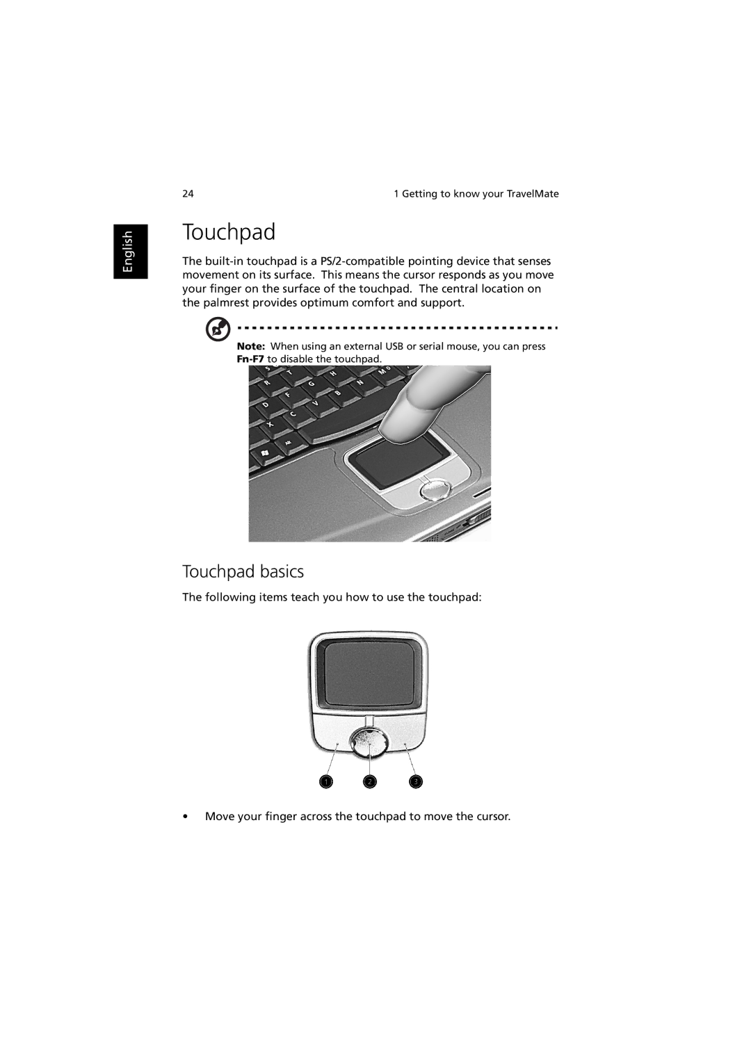 Acer C300 manual Touchpad basics 