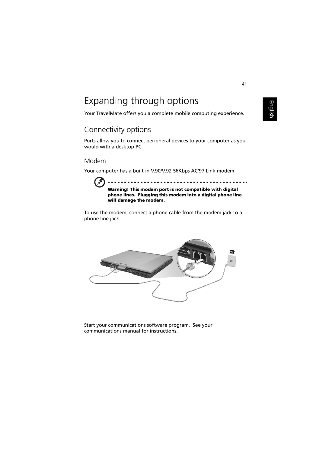 Acer C300 manual Expanding through options, Connectivity options, Modem 