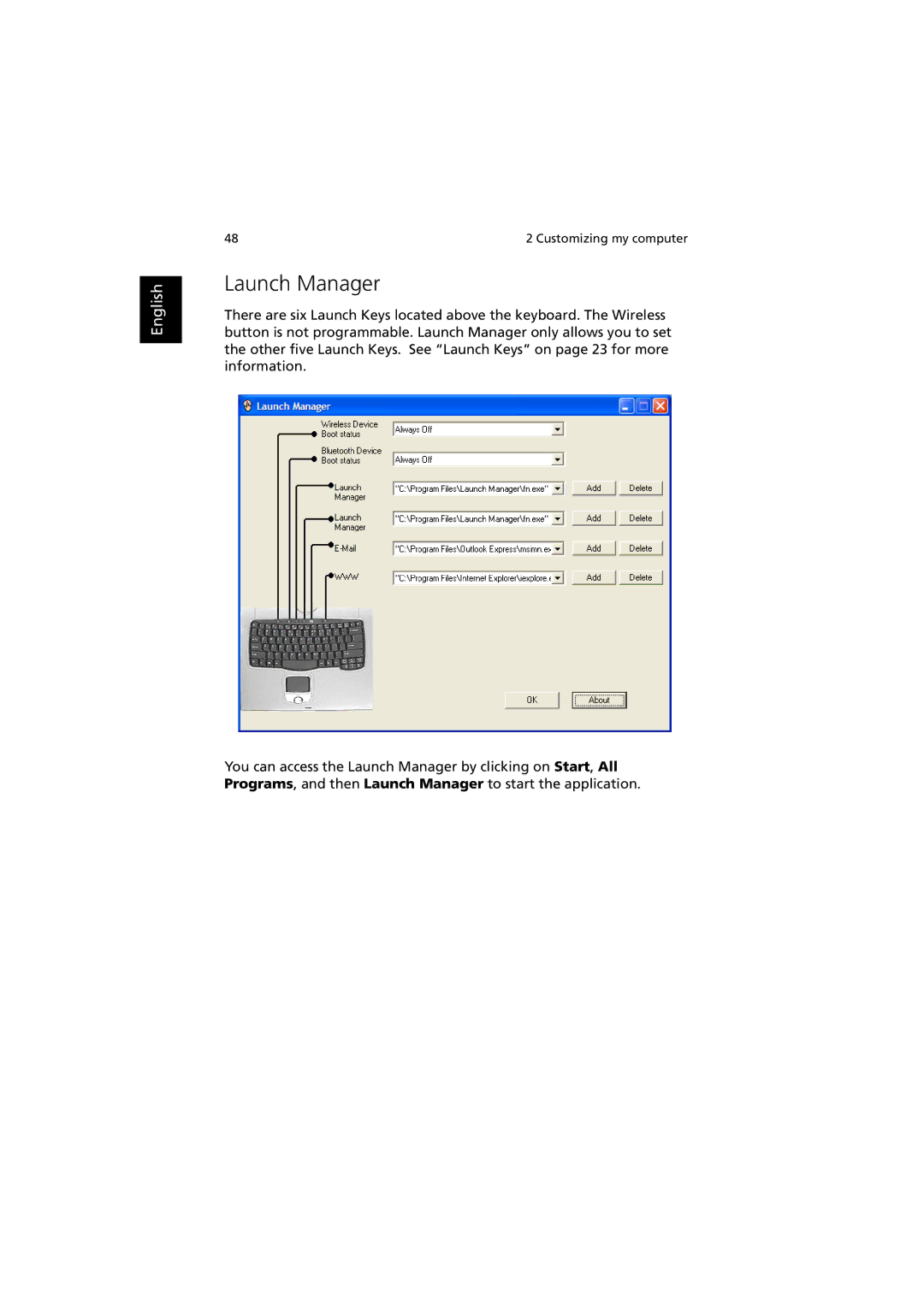 Acer C300 manual Launch Manager 