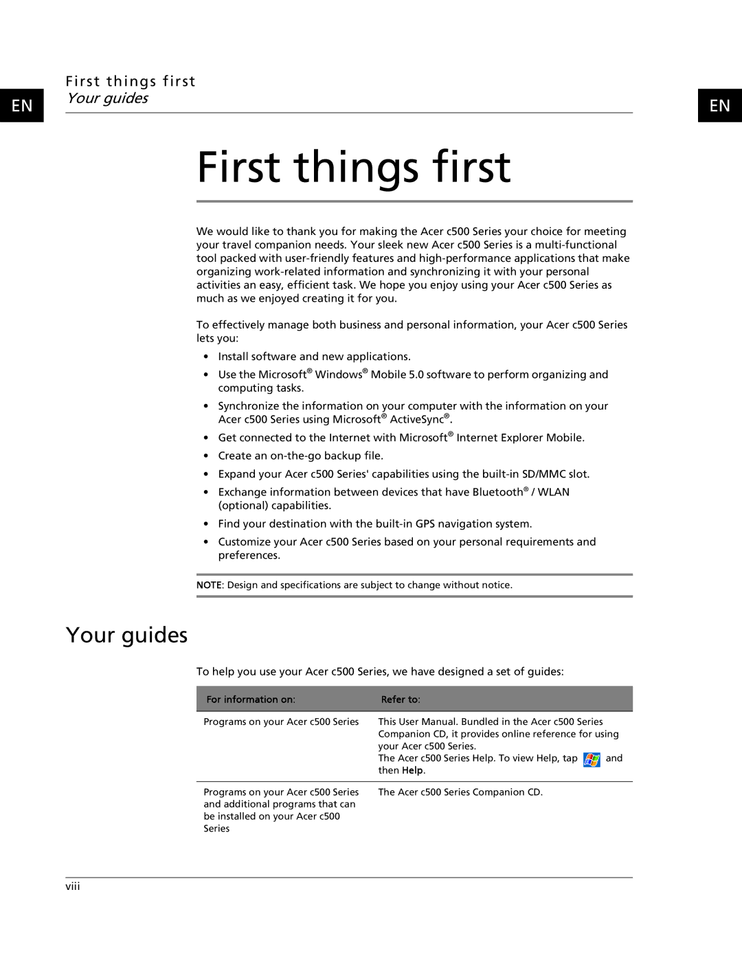 Acer C500 user manual Your guides, First things first 