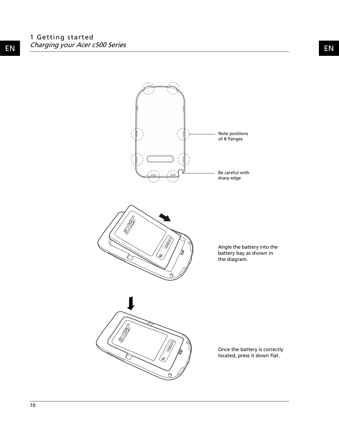 Acer C500 user manual Charging your Acer c500 Series 