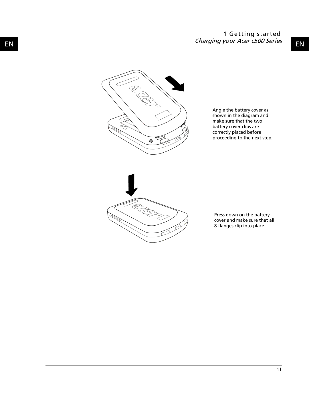 Acer C500 user manual Charging your Acer c500 Series 