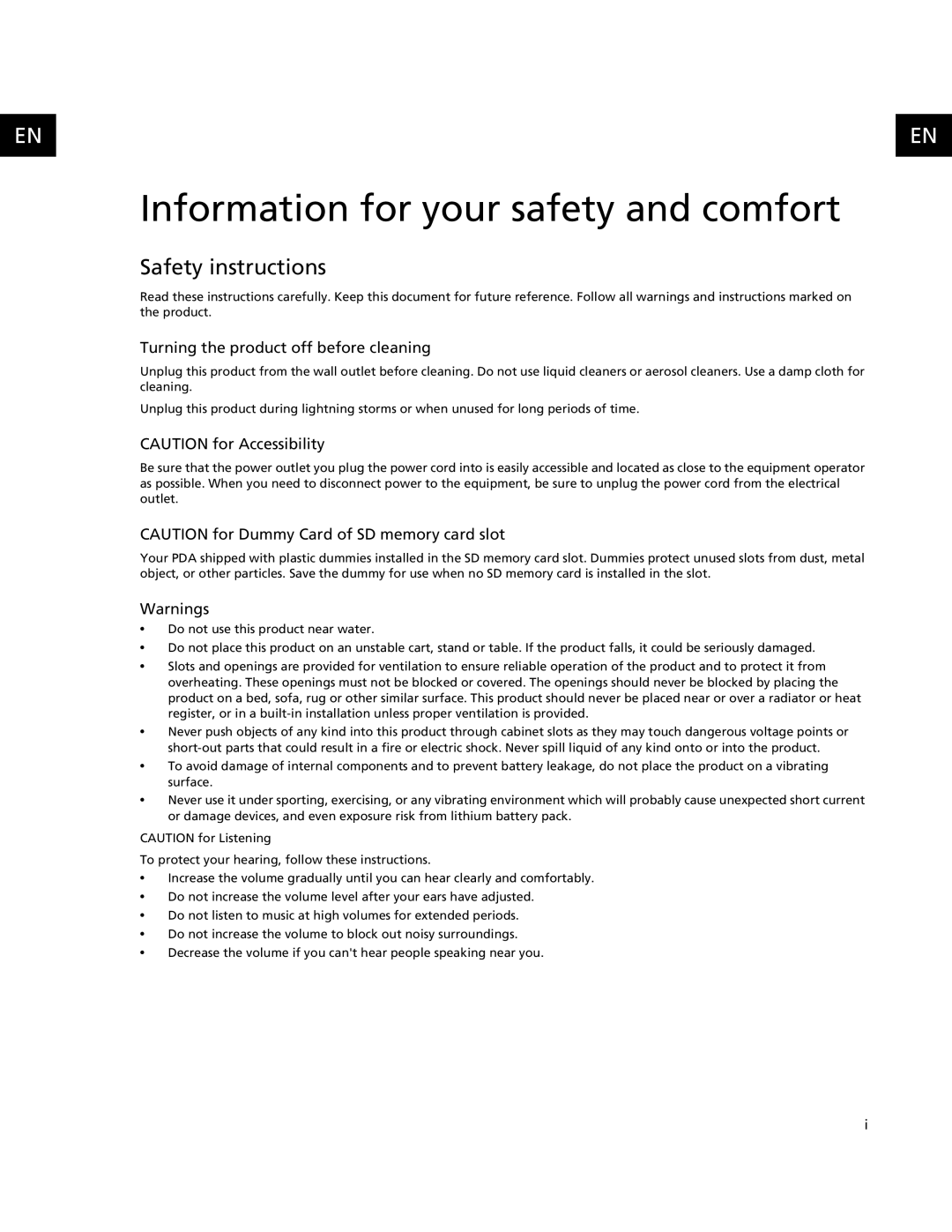 Acer C500 user manual Information for your safety and comfort, Safety instructions 