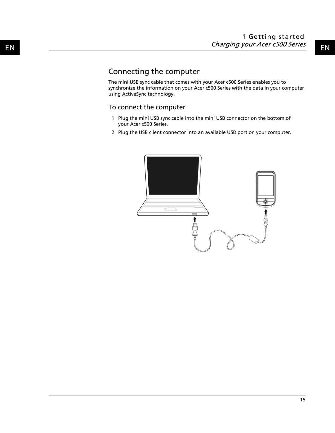 Acer C500 user manual Connecting the computer, To connect the computer 