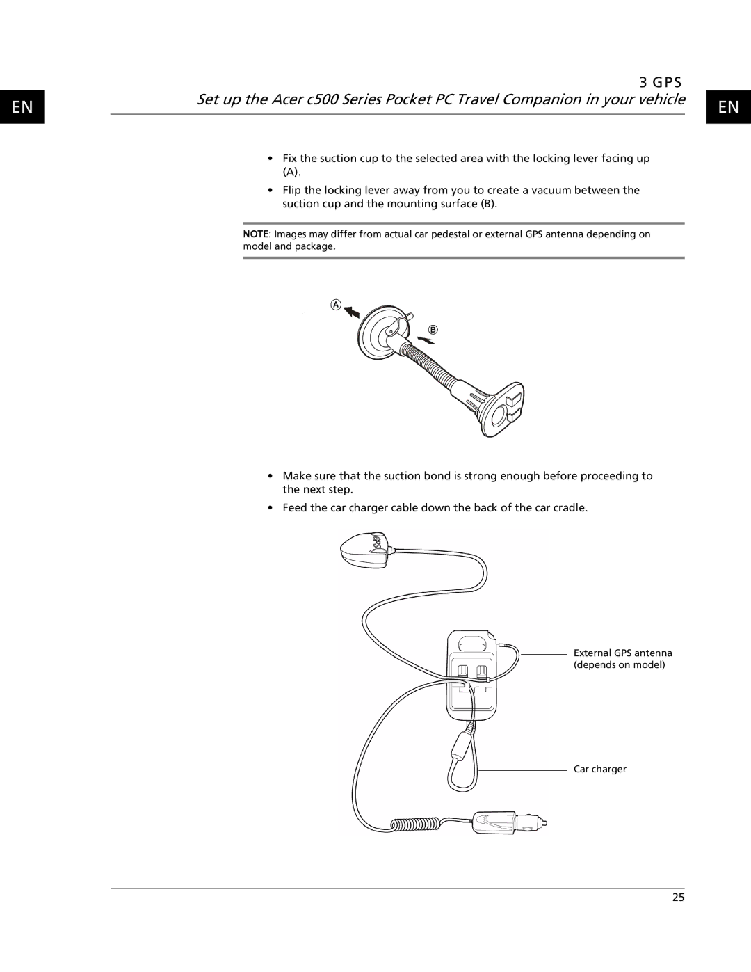 Acer C500 user manual External GPS antenna depends on model Car charger 