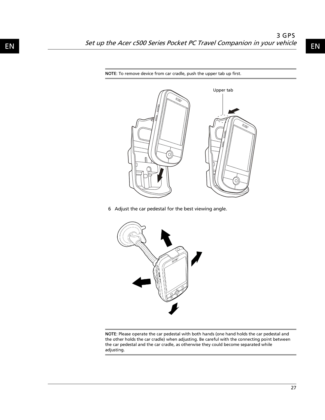 Acer C500 user manual Adjust the car pedestal for the best viewing angle 