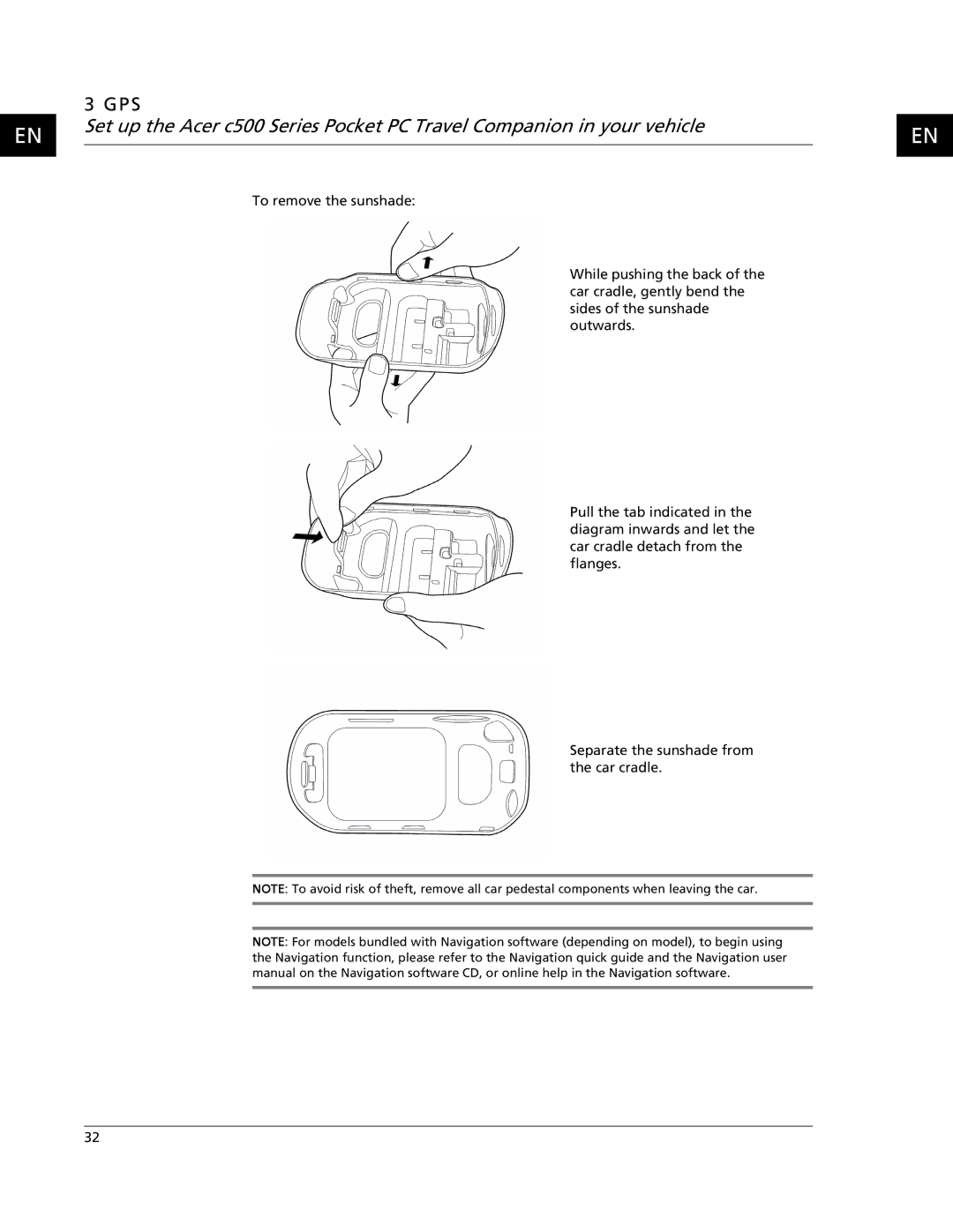 Acer C500 user manual To remove the sunshade 