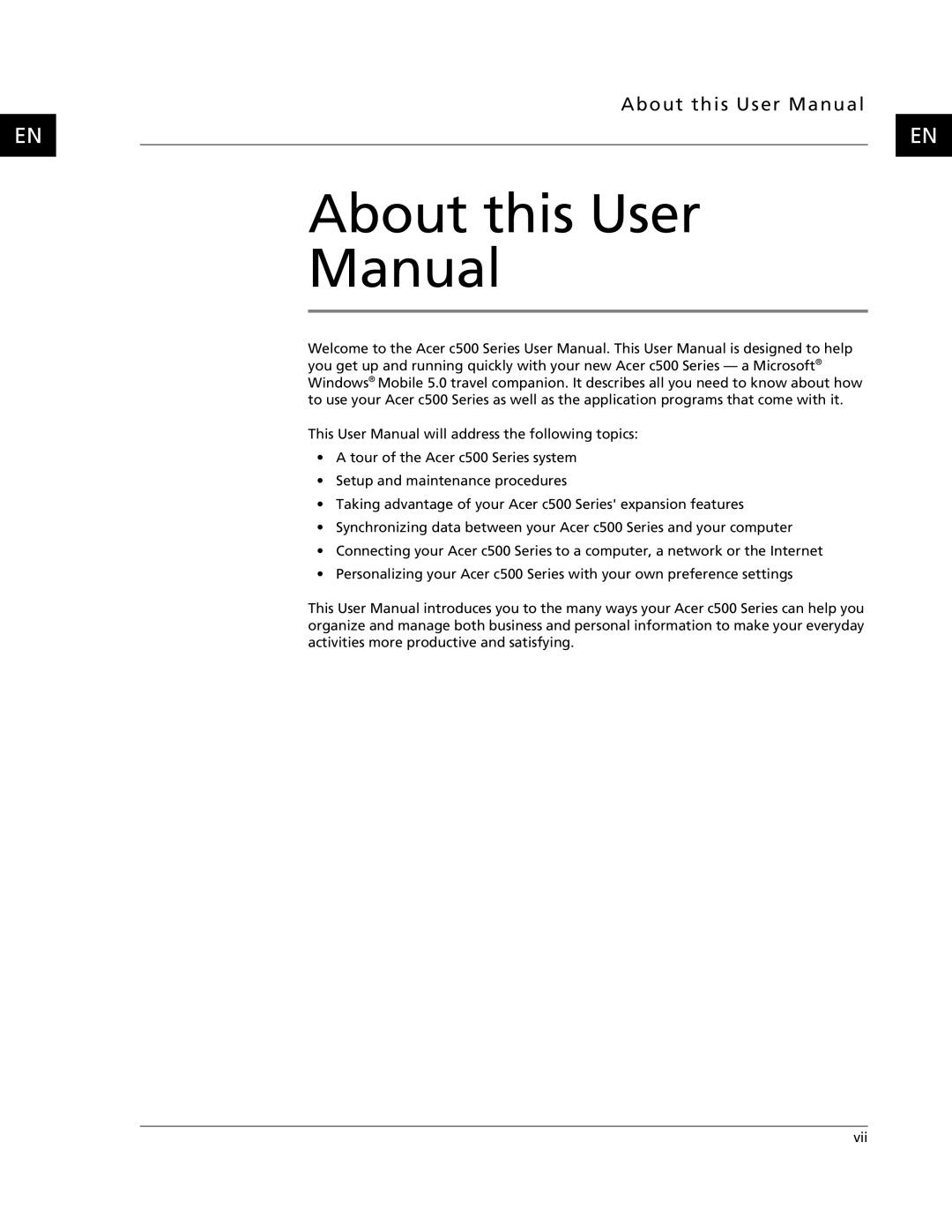 Acer C500 user manual About this User Manual 