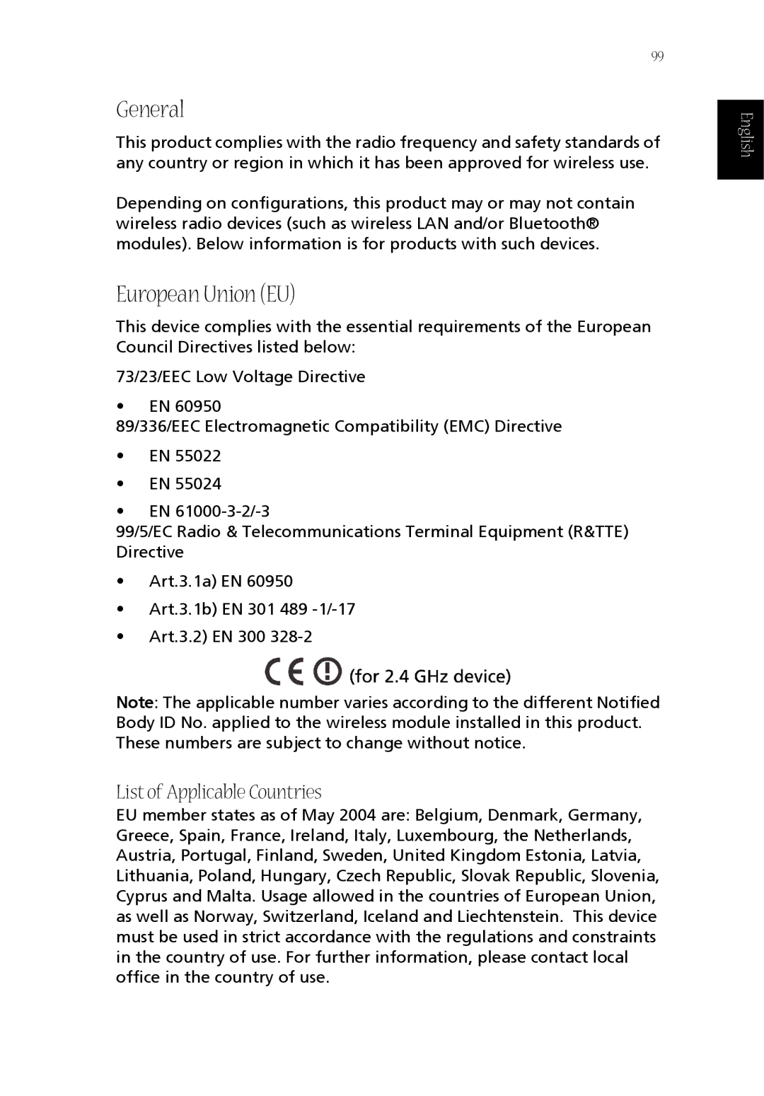 Acer CQ60 manual General, European Union EU 