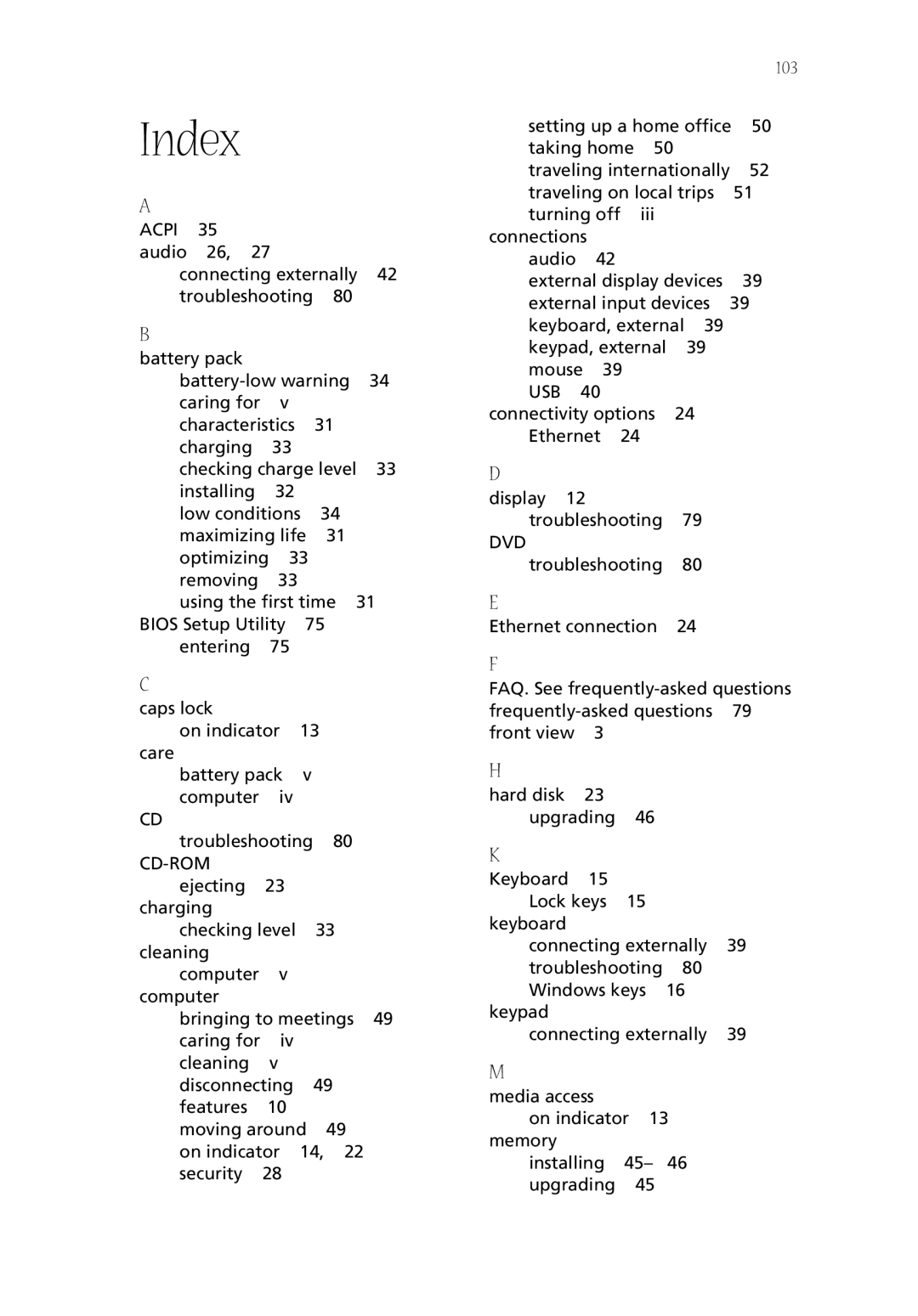 Acer CQ60 manual Index 