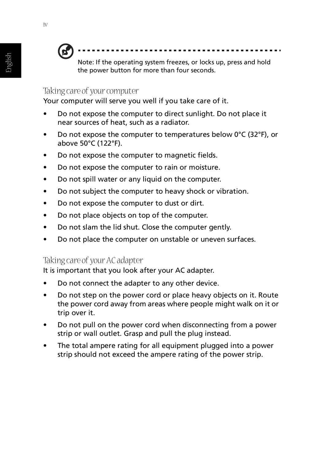 Acer CQ60 manual Taking care of your computer, Taking care of your AC adapter 