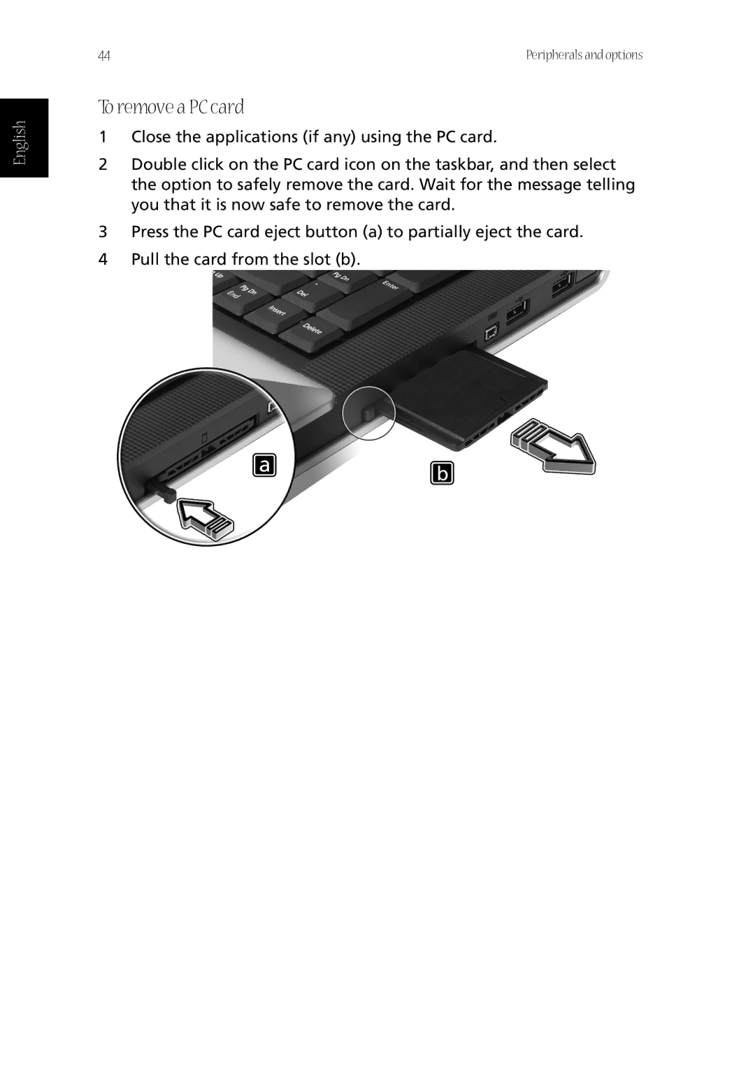 Acer CQ60 manual To remove a PC card 