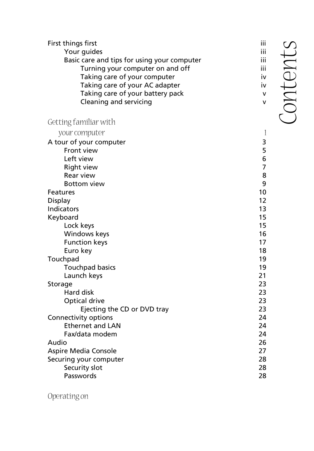 Acer CQ60 manual Contents 