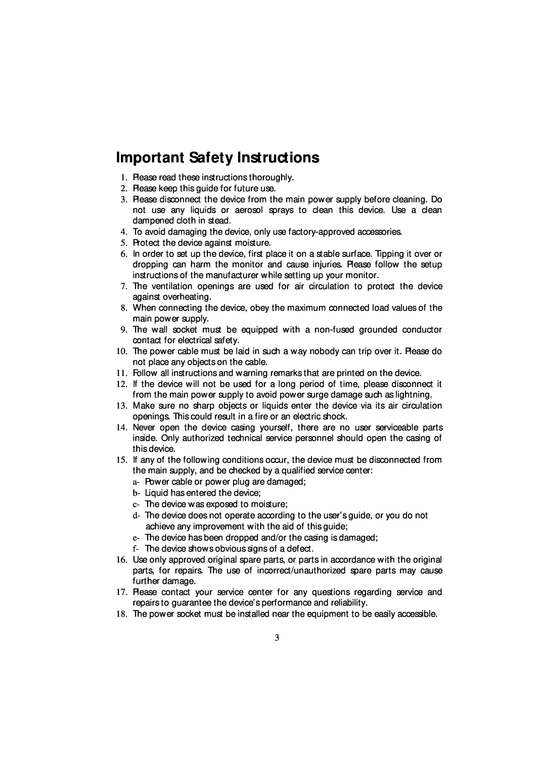 Acer CRT Monitor manual Important Safety Instructions 
