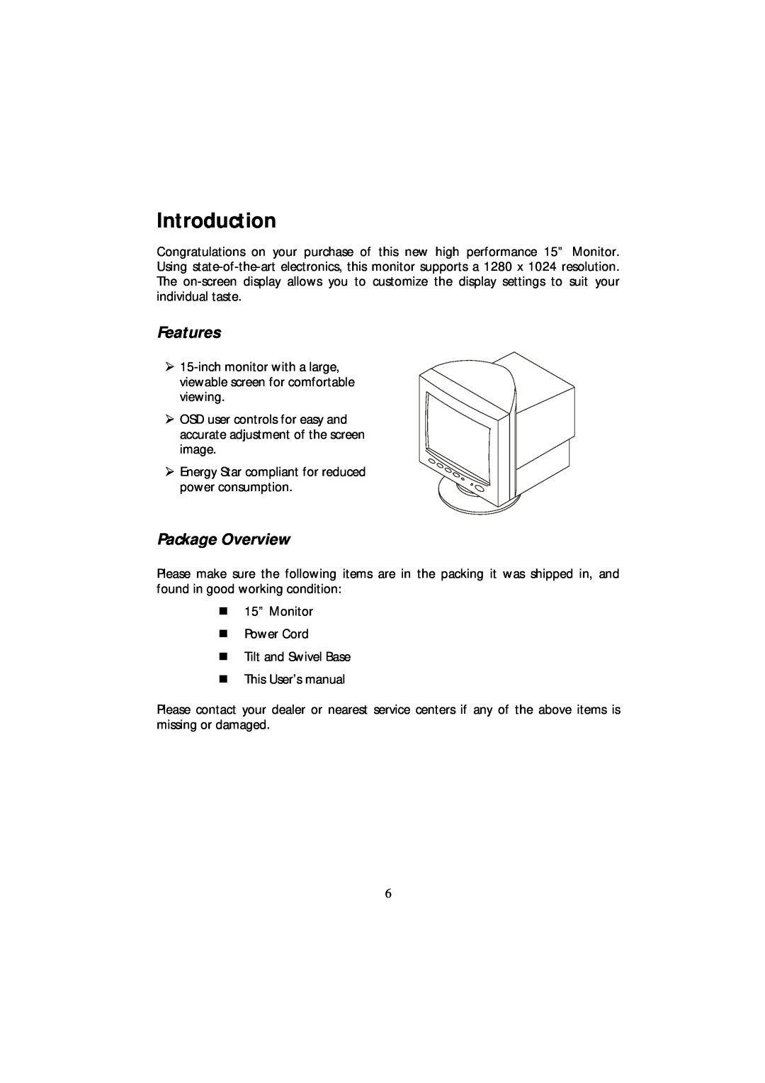 Acer CRT Monitor manual Introduction, Features, Package Overview 