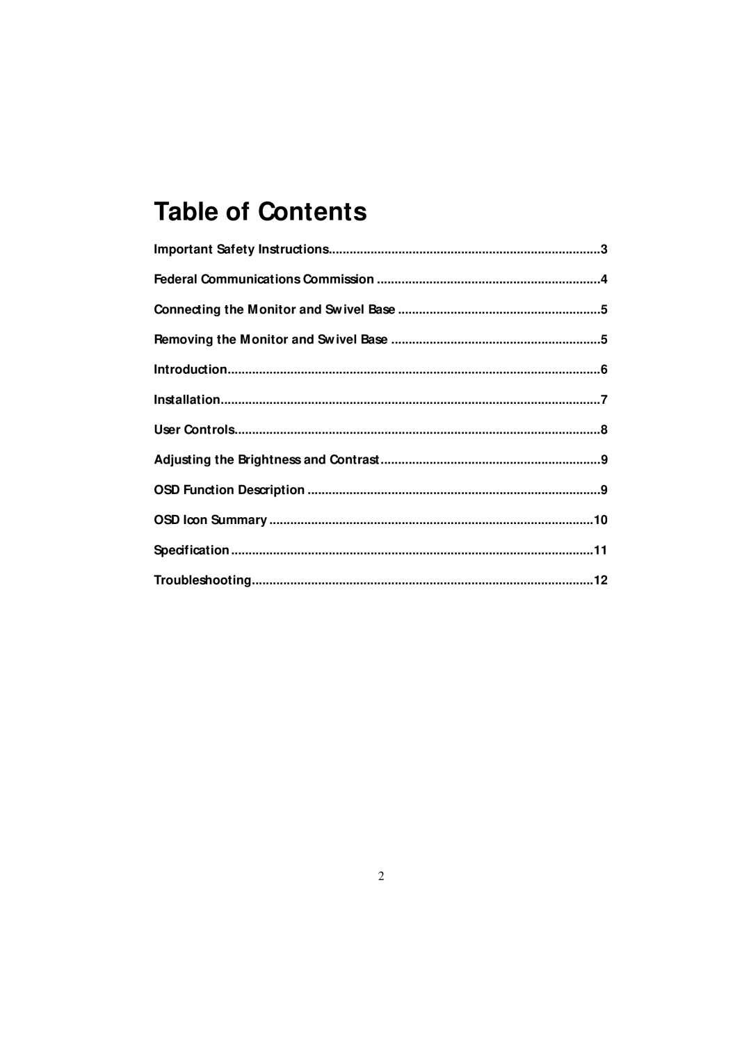 Acer CRT Monitor manual Table of Contents 