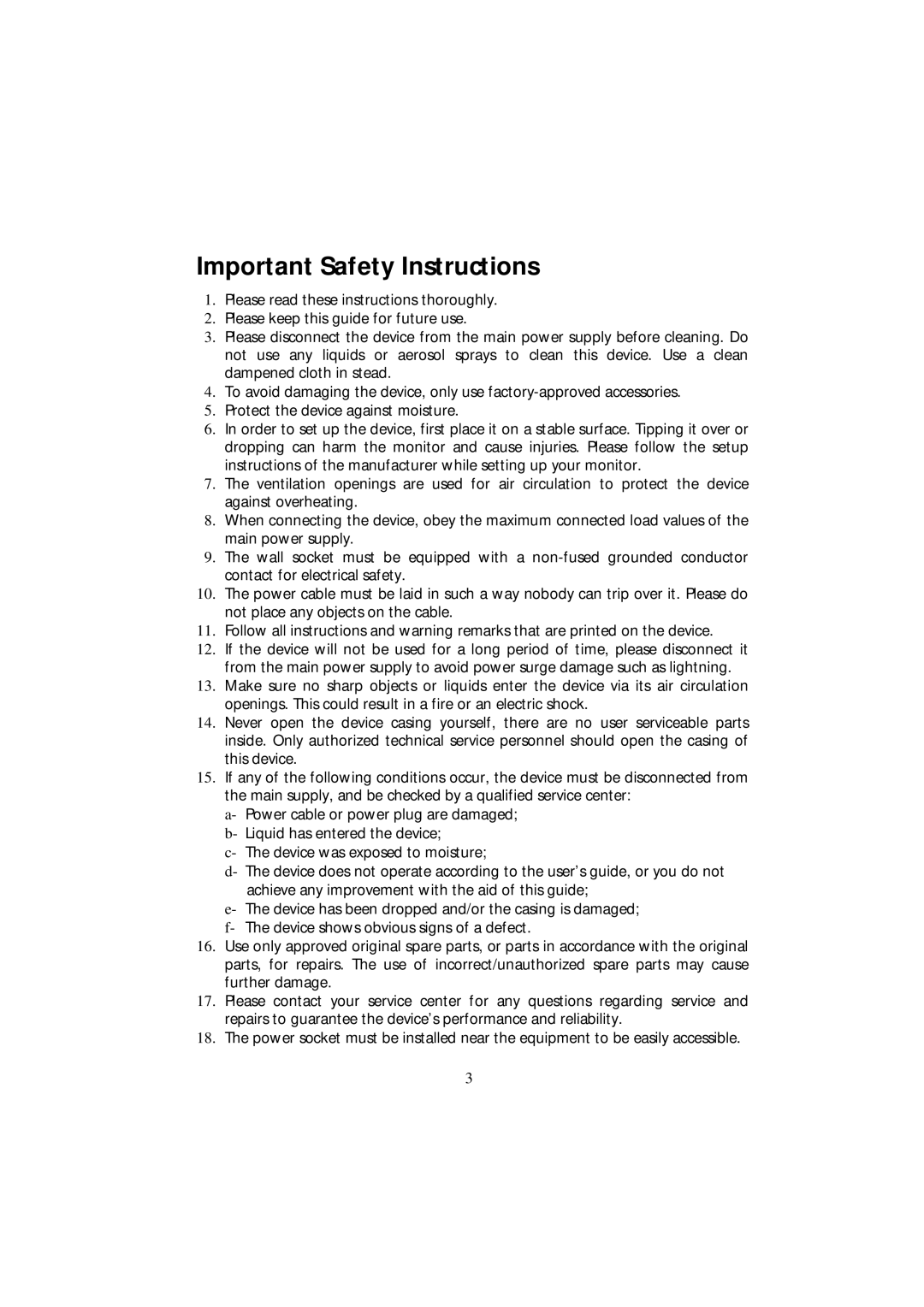 Acer CRT Monitor manual Important Safety Instructions 