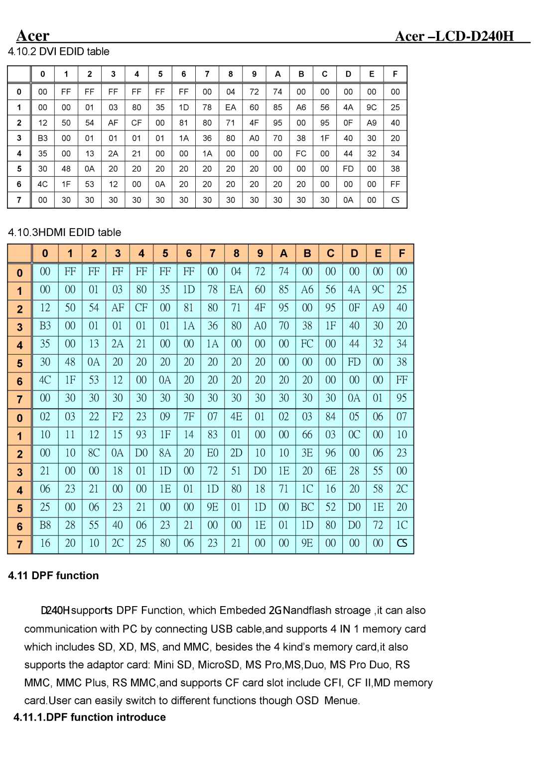 Acer D240H service manual DPF function introduce 