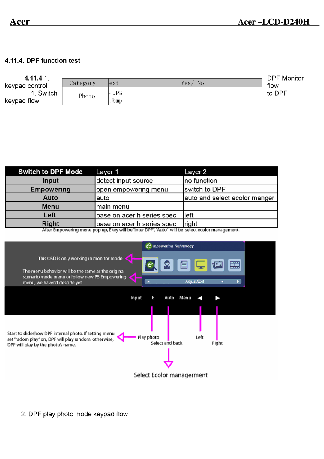 Acer D240H service manual DPF function test 11.4.1 